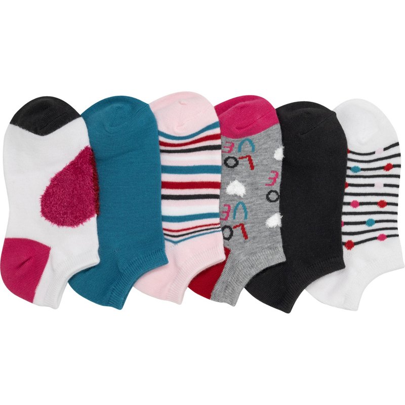 BCG Girls' Fuzzy Heart Love No Show Fashion Socks 6 Pack White/Pink, Small - Dress And Casual Socks at Academy Sports