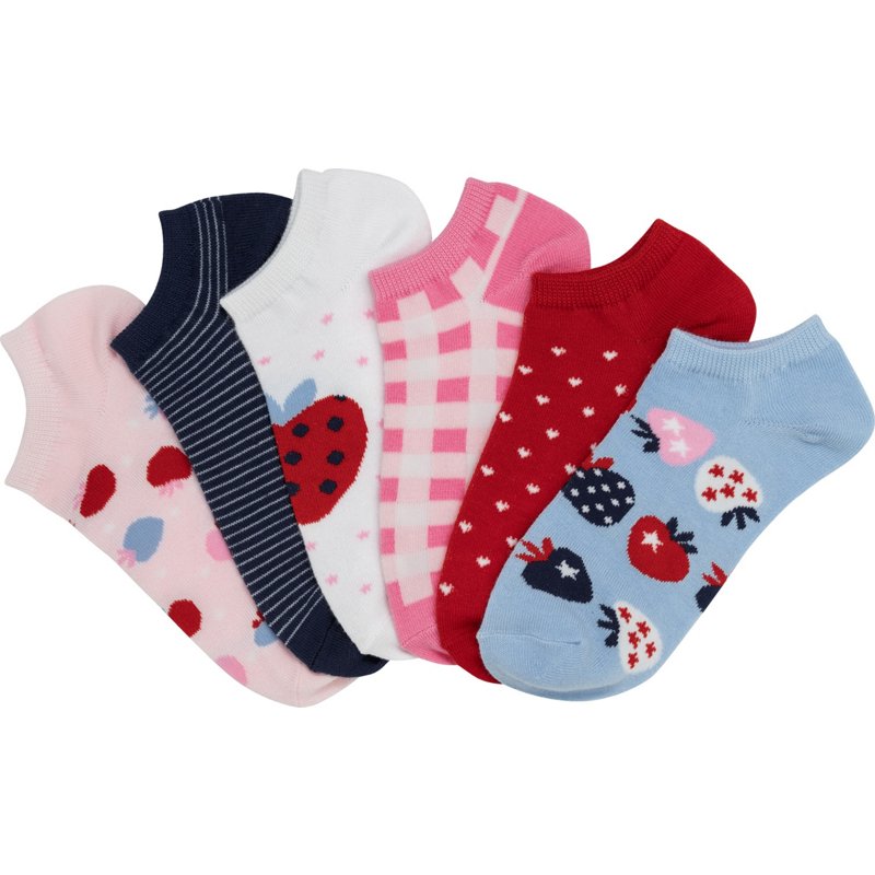 BCG Girls' Sweet Strawberry Patterns Fashion No Show Socks 6 Pack Blue/Pink, Small - Dress And Casual Socks at Academy Sports