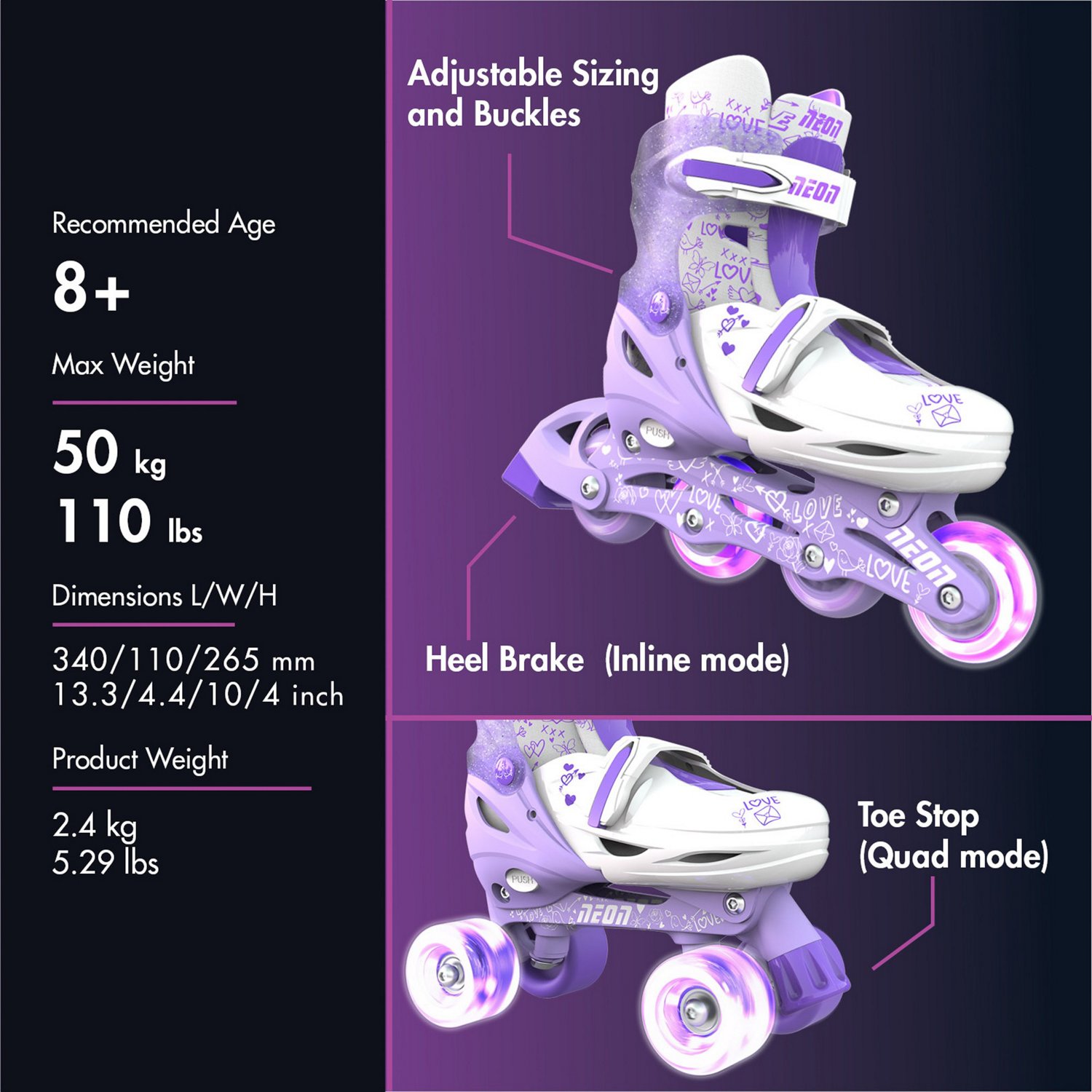 Yvolution Girls' Neon Combo Adjustable Skates - view number 3