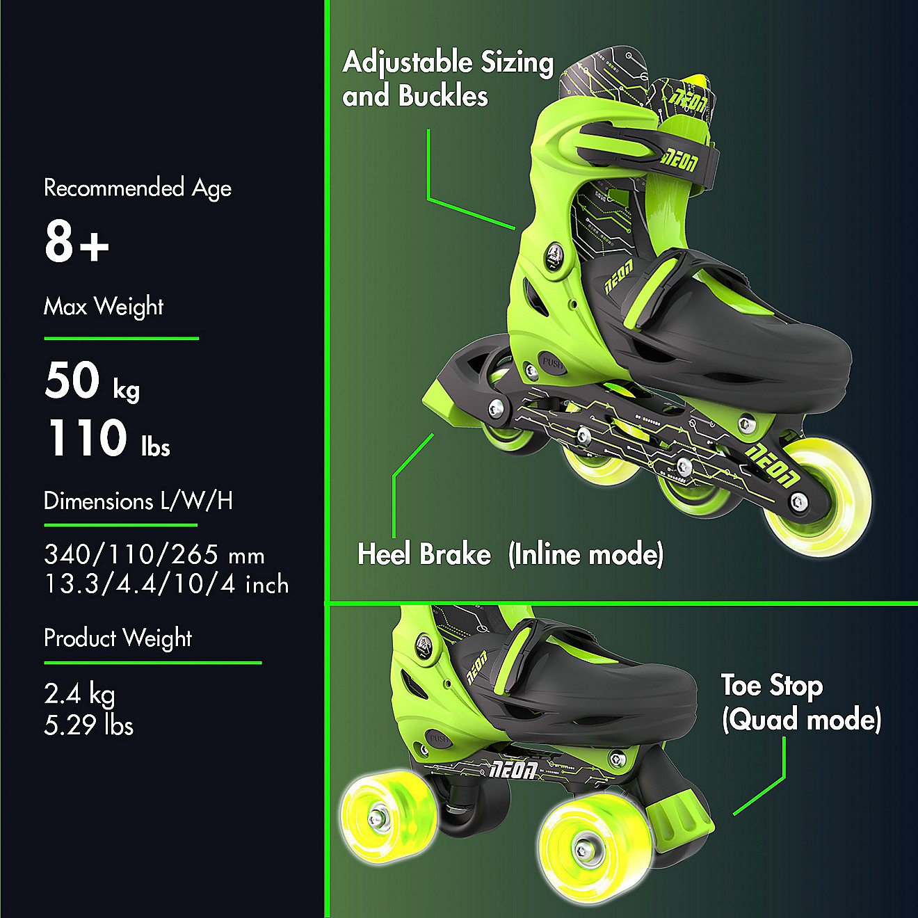 Yvolution Boys' Neon Combo Adjustable Skates | Academy
