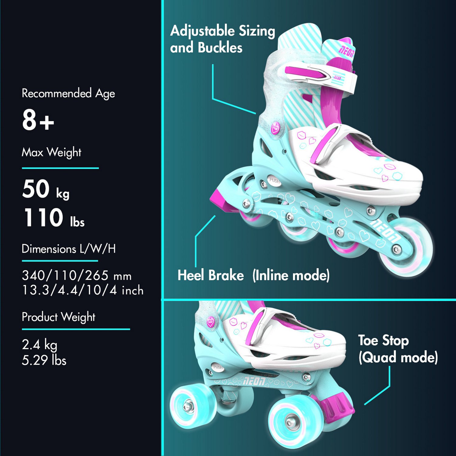 Yvolution Girls' Neon Combo Adjustable Skates - view number 3