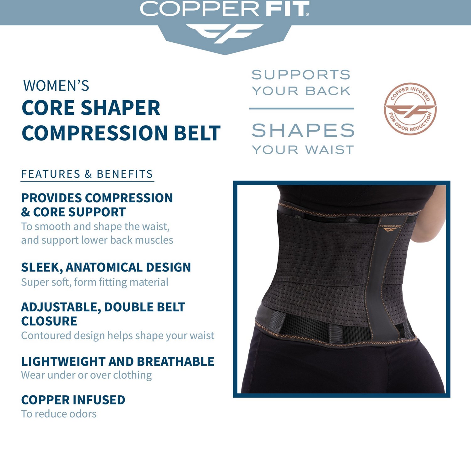 ABS Copper Fit Men's Rapid Relief Back Support Brace With Hot/cold Therapy