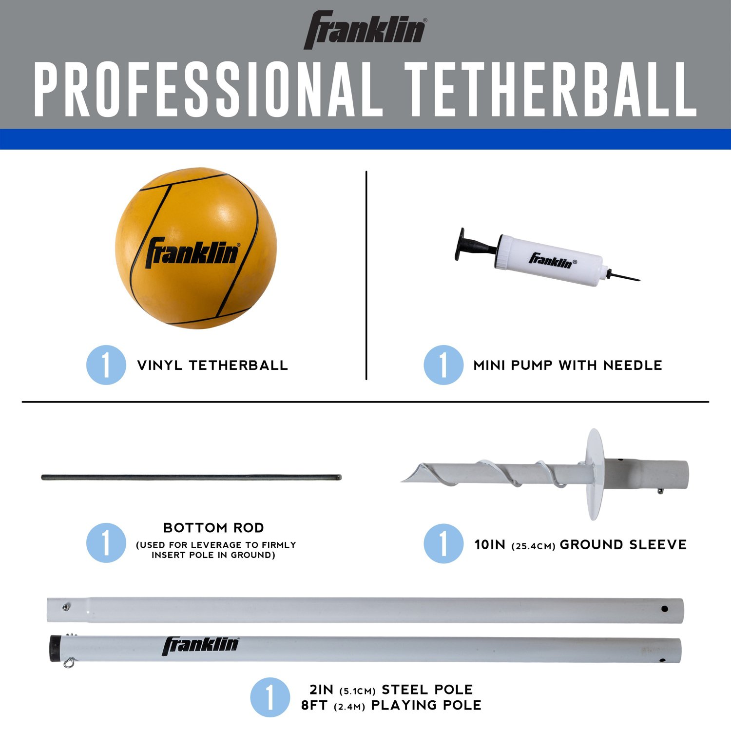 Franklin Recreational Tetherball Set Fun For All Ages - Outside Game -  Steel Pole And Vinyl Ball With Pump Included