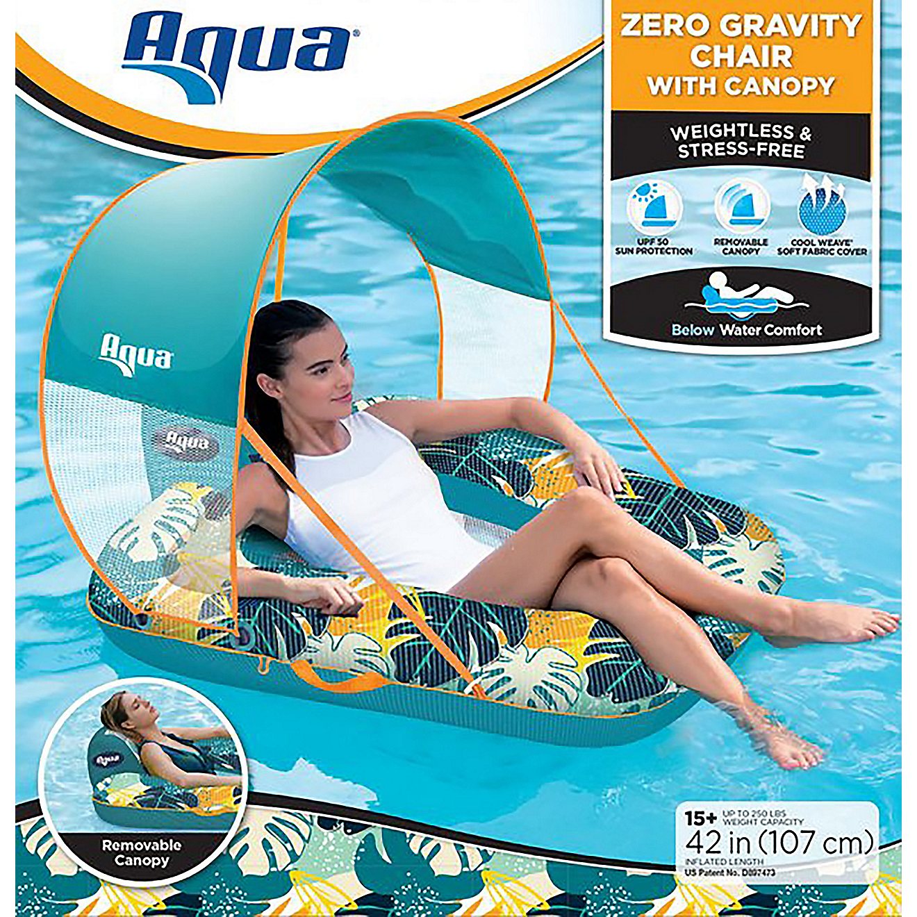 Aqua Zero Gravity Pool Lounge Chair with Canopy                                                                                  - view number 7