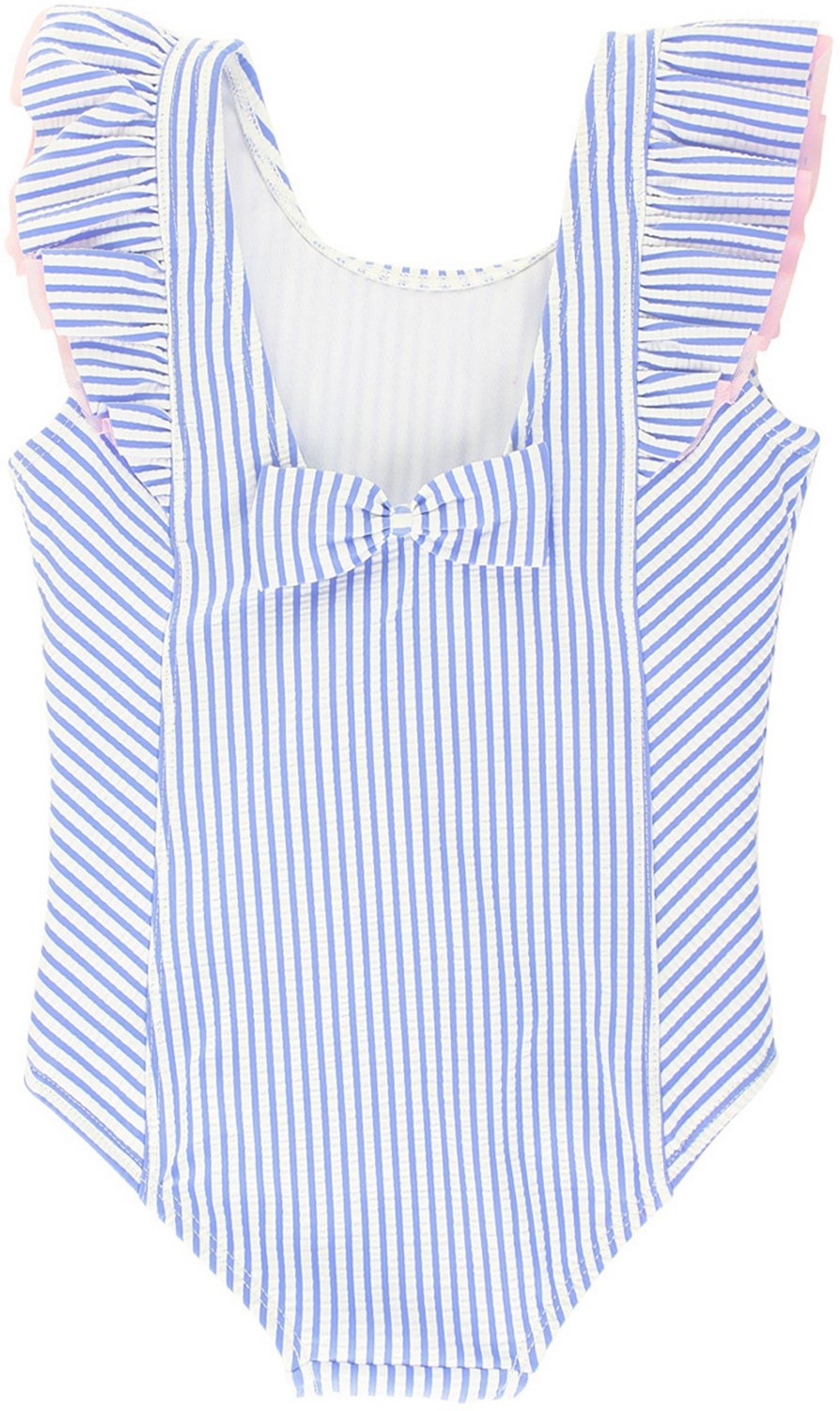 RuffleButts Girls' (4-7) Seersucker Waterfall One Piece Swimsuit - view number 2