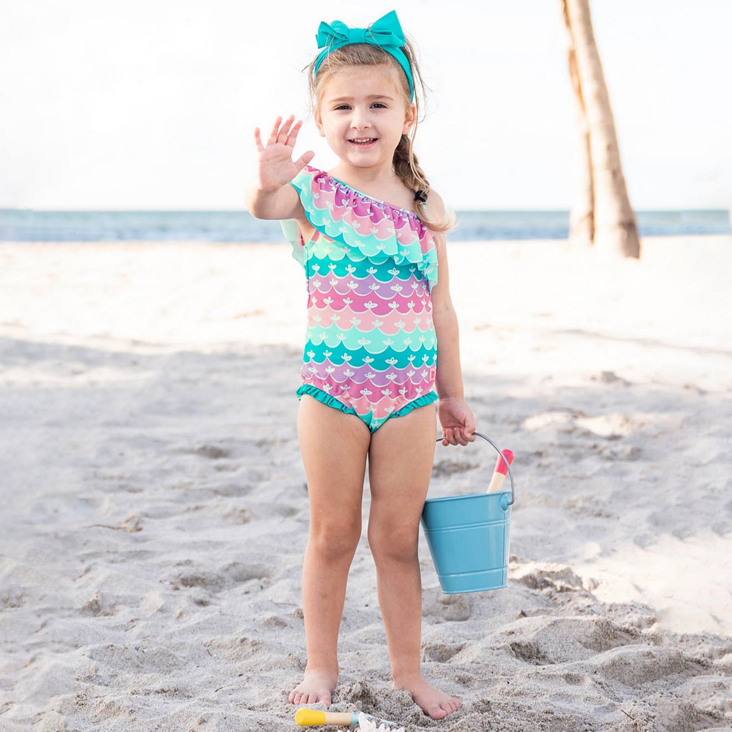 RuffleButts Toddler Girls' Mermaid One Shoulder Ruffle One Piece Swimsuit - view number 3