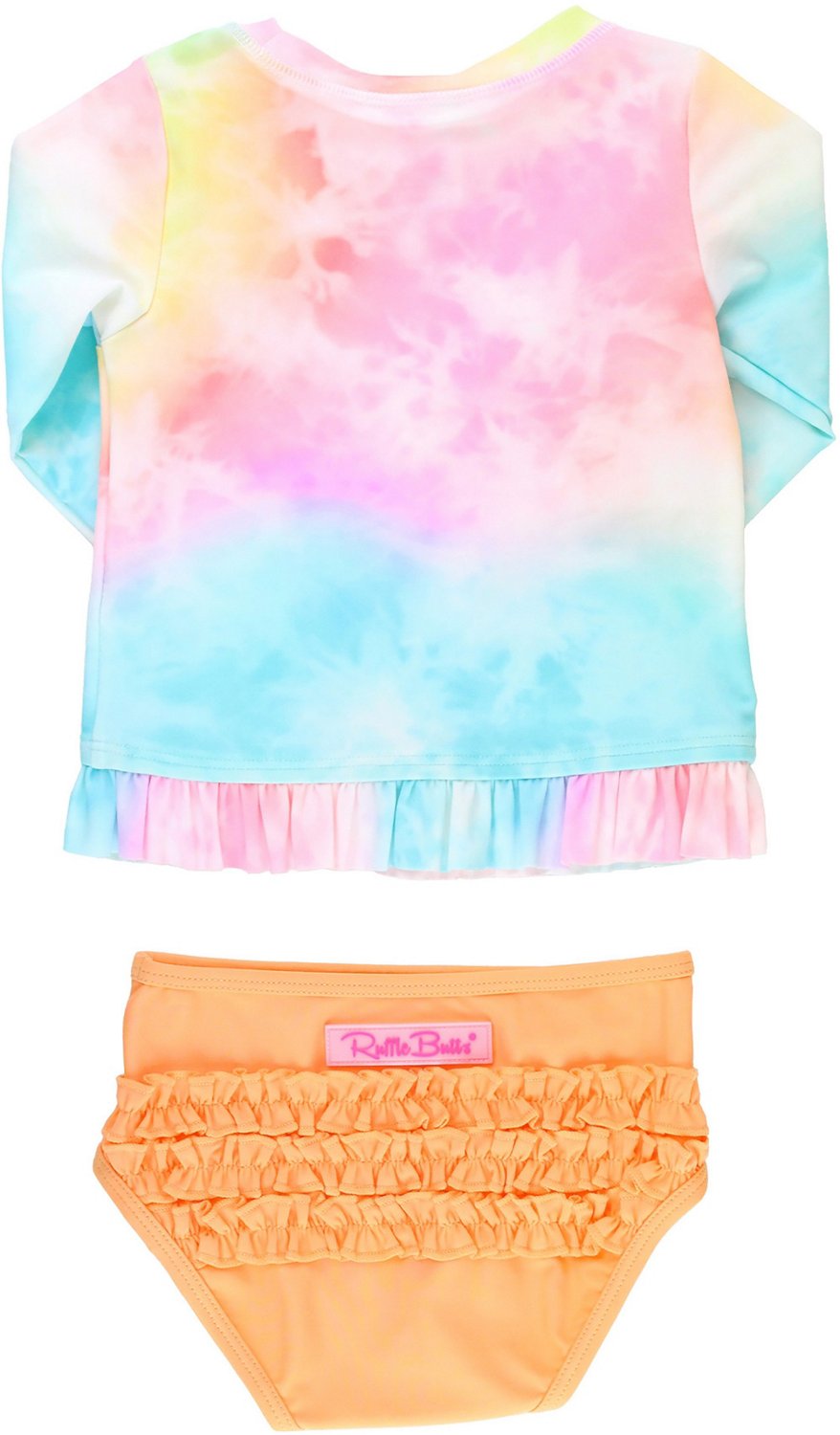 RuffleButts Girls' (4-7) Rainbow Tie-Dye Ruffled Long Sleeve Rash Guard 2-Piece Set - view number 4