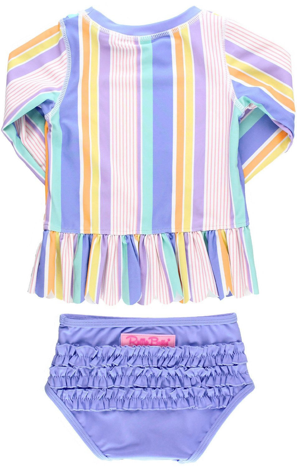 RuffleButts Girls' Rainbow Lane Scalloped Long Sleeve Rash Guard 2-Piece Set - view number 3