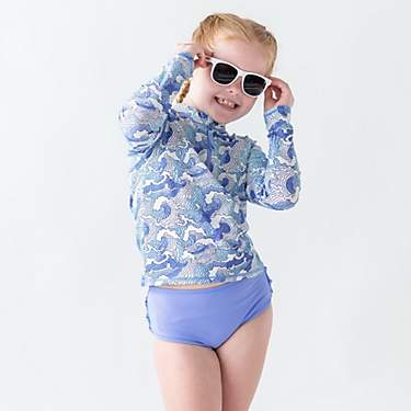 RuffleButts Toddler Girls' Ocean Camo Long Sleeve Rash Guard 2-Piece Set                                                        
