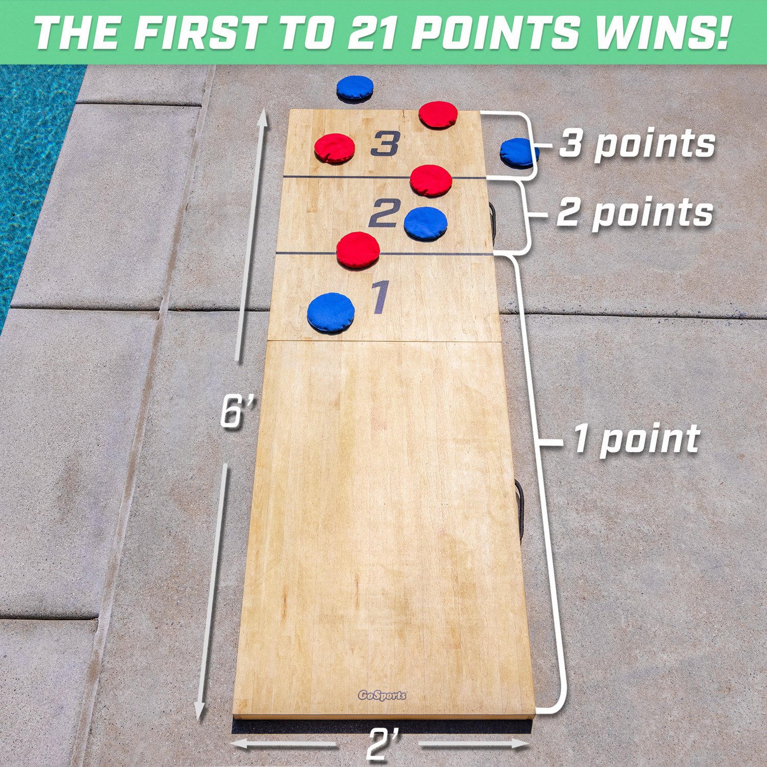 GoSports Tossski Shuffleboard 6 ft x 2 ft Cornhole Board Academy