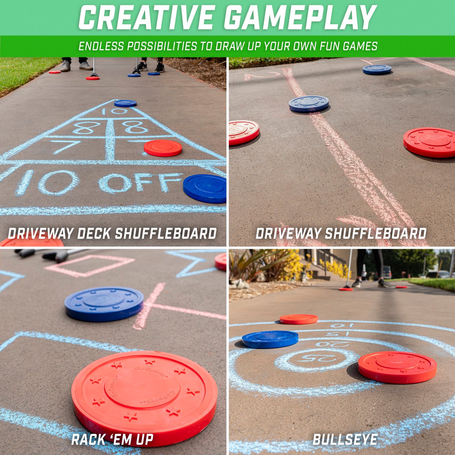 GoSports Driveway Shuffleboard Game Set with Chalk Academy