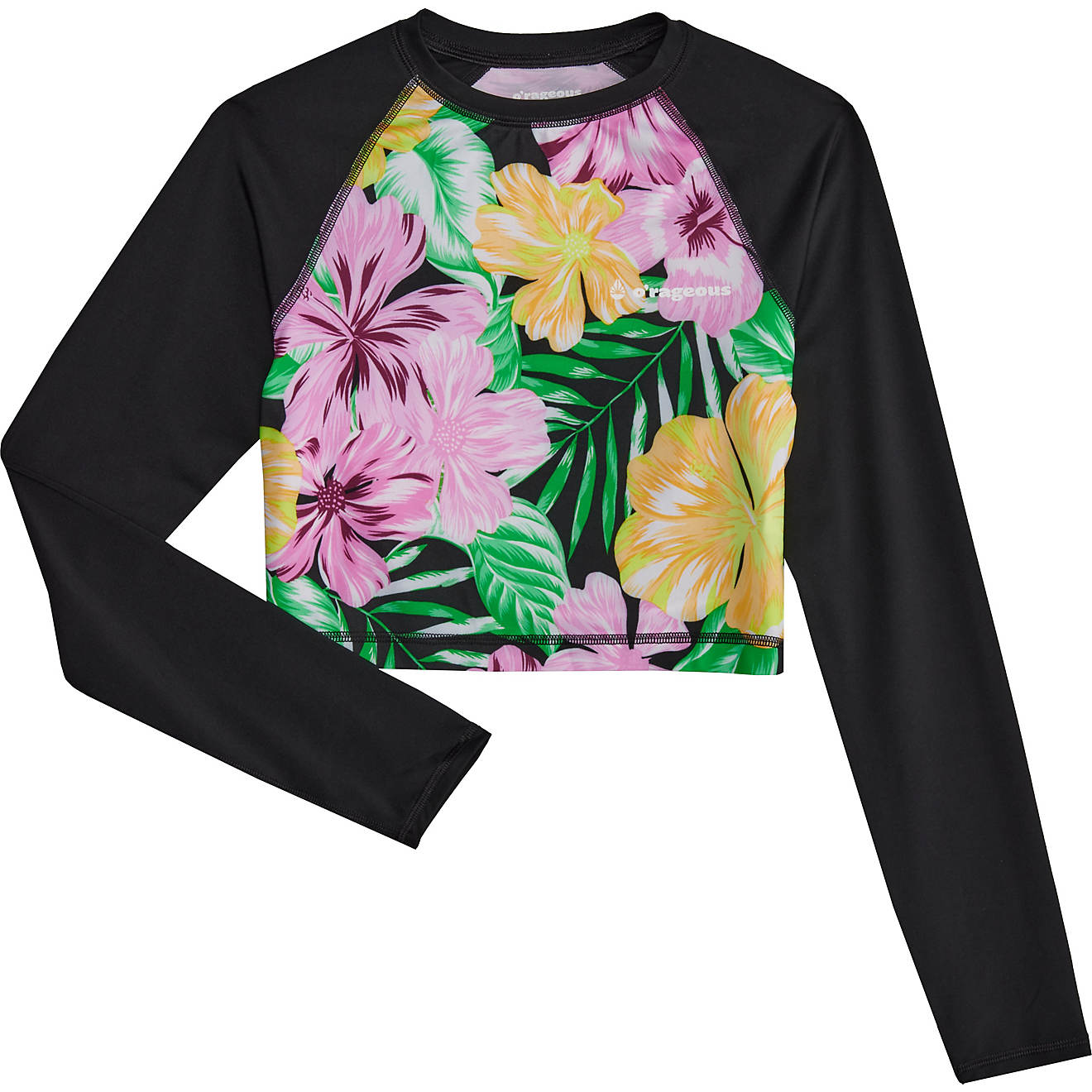 O'Rageous Juniors’ Tropical Leaves Cropped Long Sleeve Rash Guard                                                              - view number 1