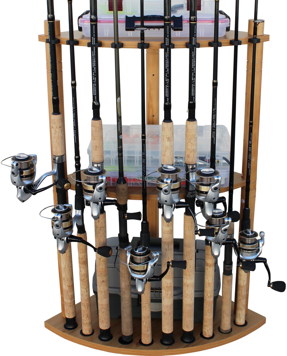 Rush Creek Creations 10 Fishing Rod Corner Rack with Extra Storage