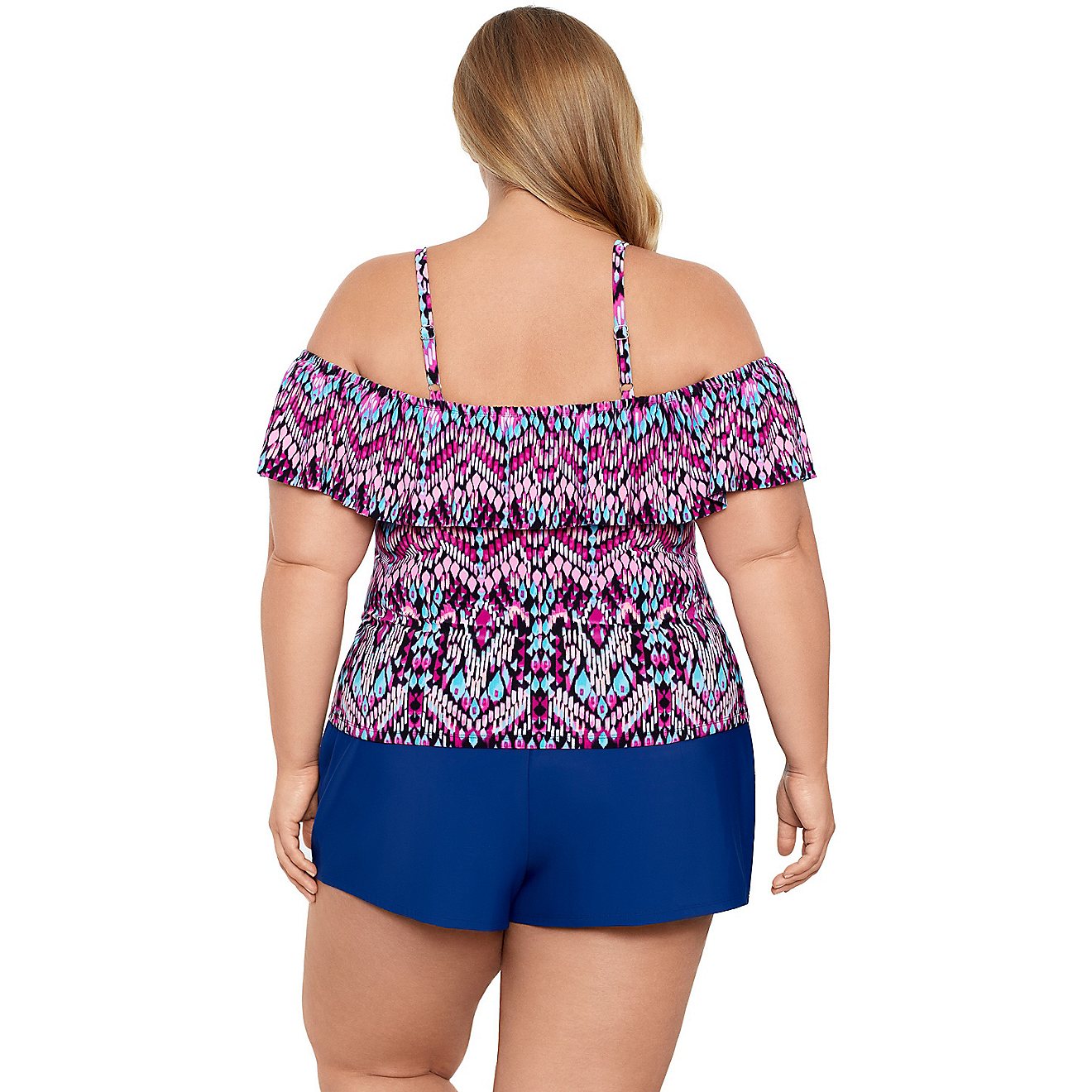 Coastal Cove Women's Tribal Cold Shoulder Plus Size Tankini Top                                                                  - view number 3