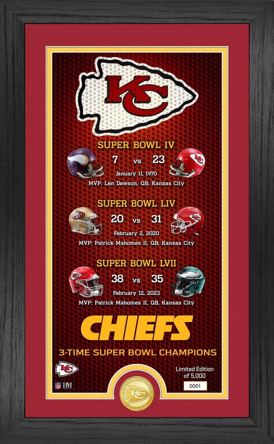 The Highland Mint Kansas City Chiefs 3Time Super Bowl Champions Legacy