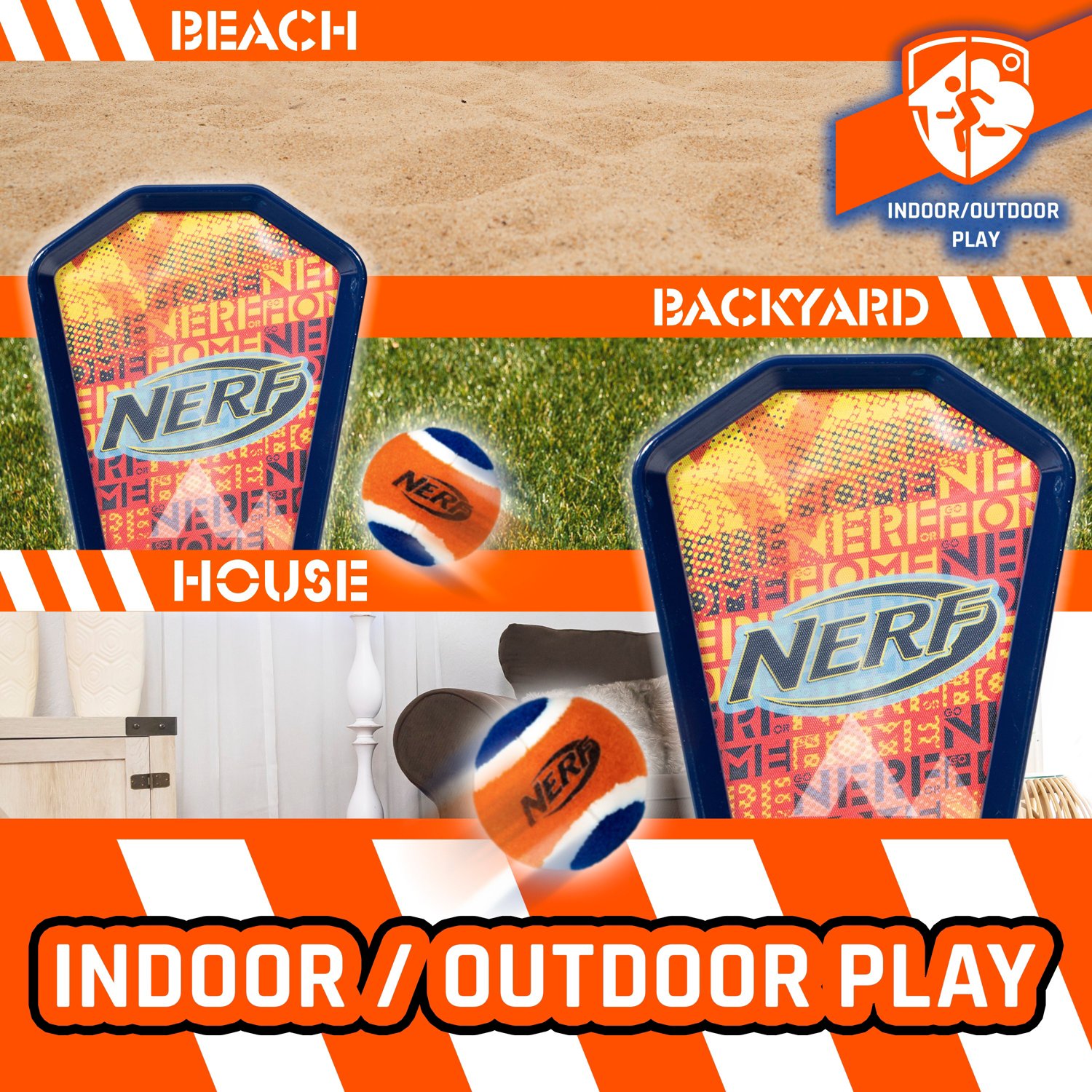 NERF SelfStick Toss and Catch Tennis Ball Game with Paddles Academy