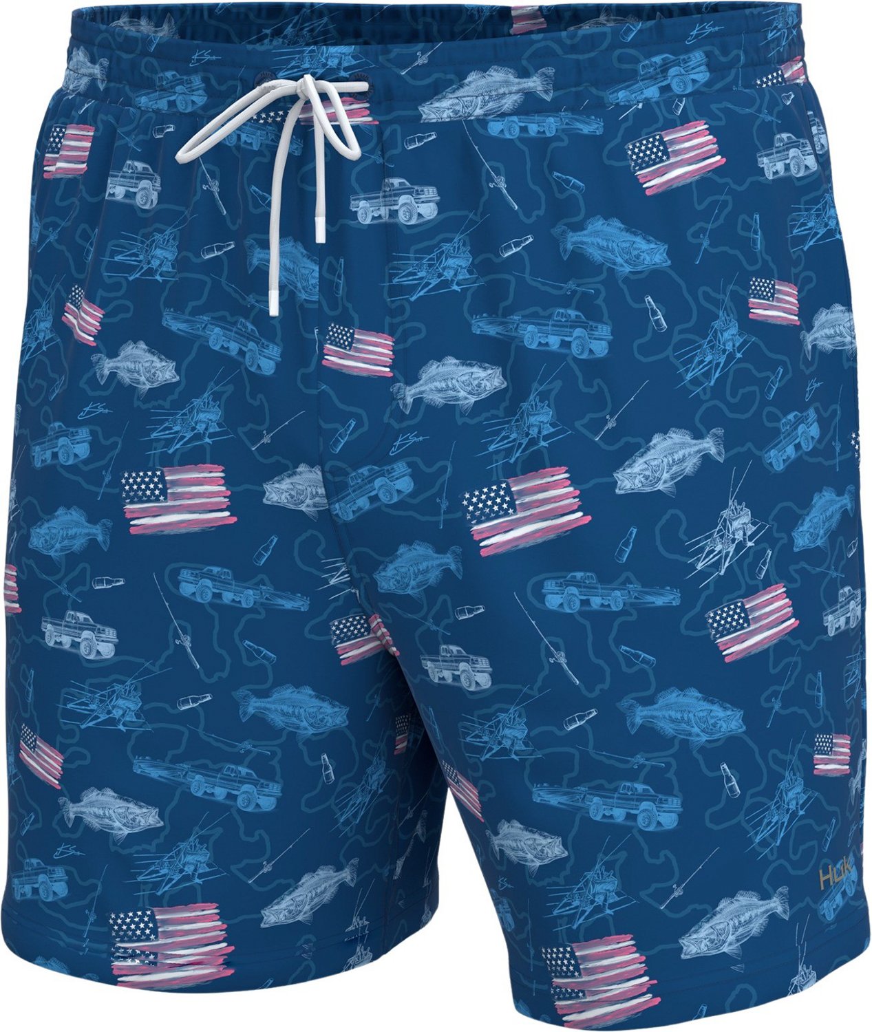 Huk Men's Pursuit Volley Fish and Flags Shorts 5.5 in Academy