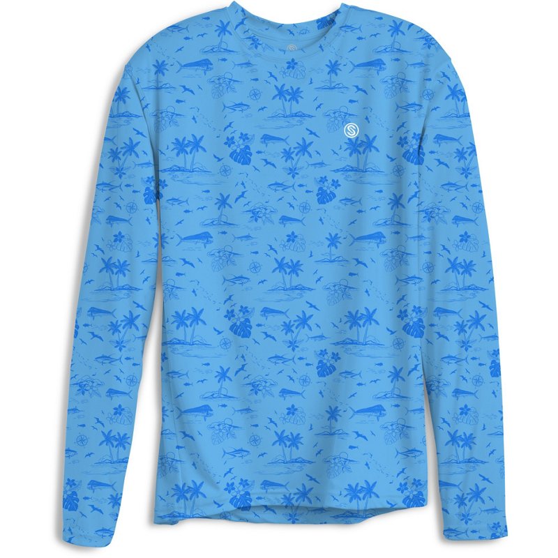 SCALES Men's Never A Tourist Long Sleeve Performance Crew Shirt Light Blue, Small - Men's Fishing Tops at Academy Sports