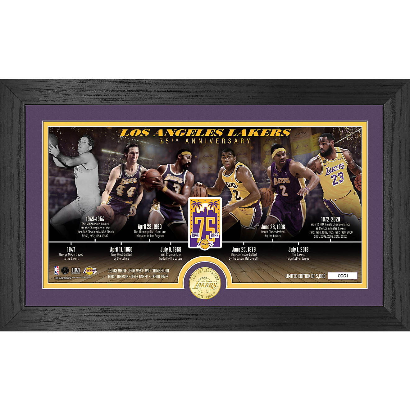 The Highland Mint Los Angeles Lakers 75th Anniversary Panoramic Timeline Bronze Coin Mint Photo                                  - view number 1