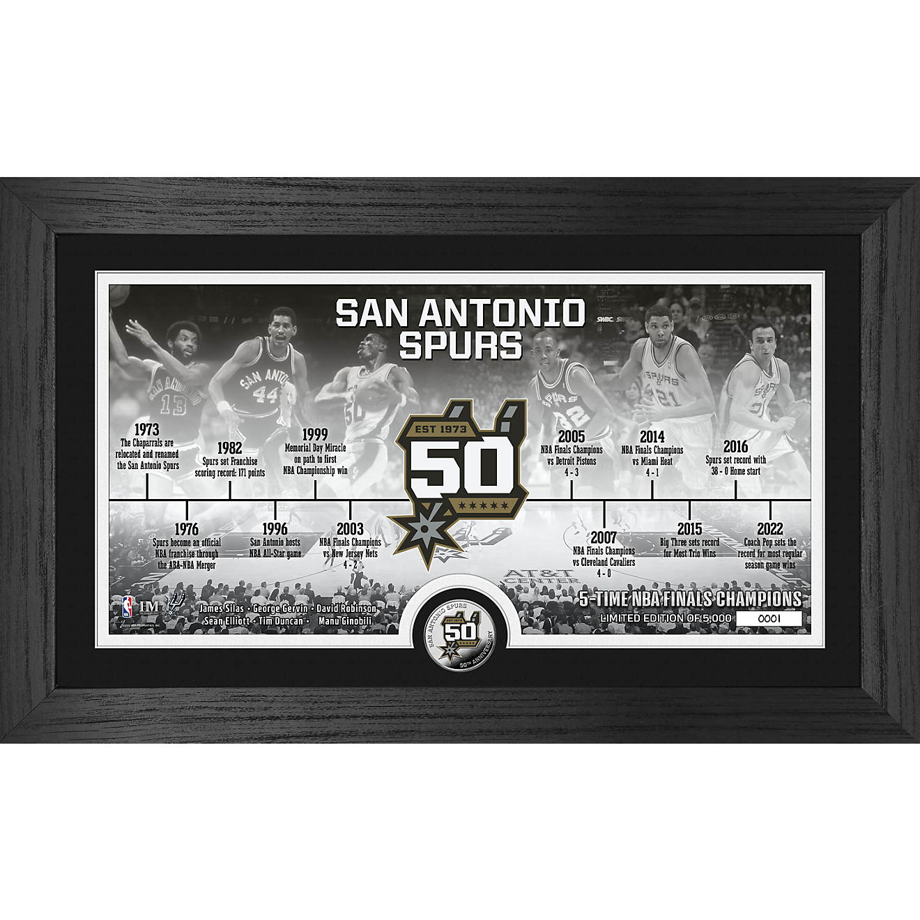 The Highland Mint San Antonio Spurs 50th Anniversary Timeline Silver Coin Photo Mint                                             - view number 1