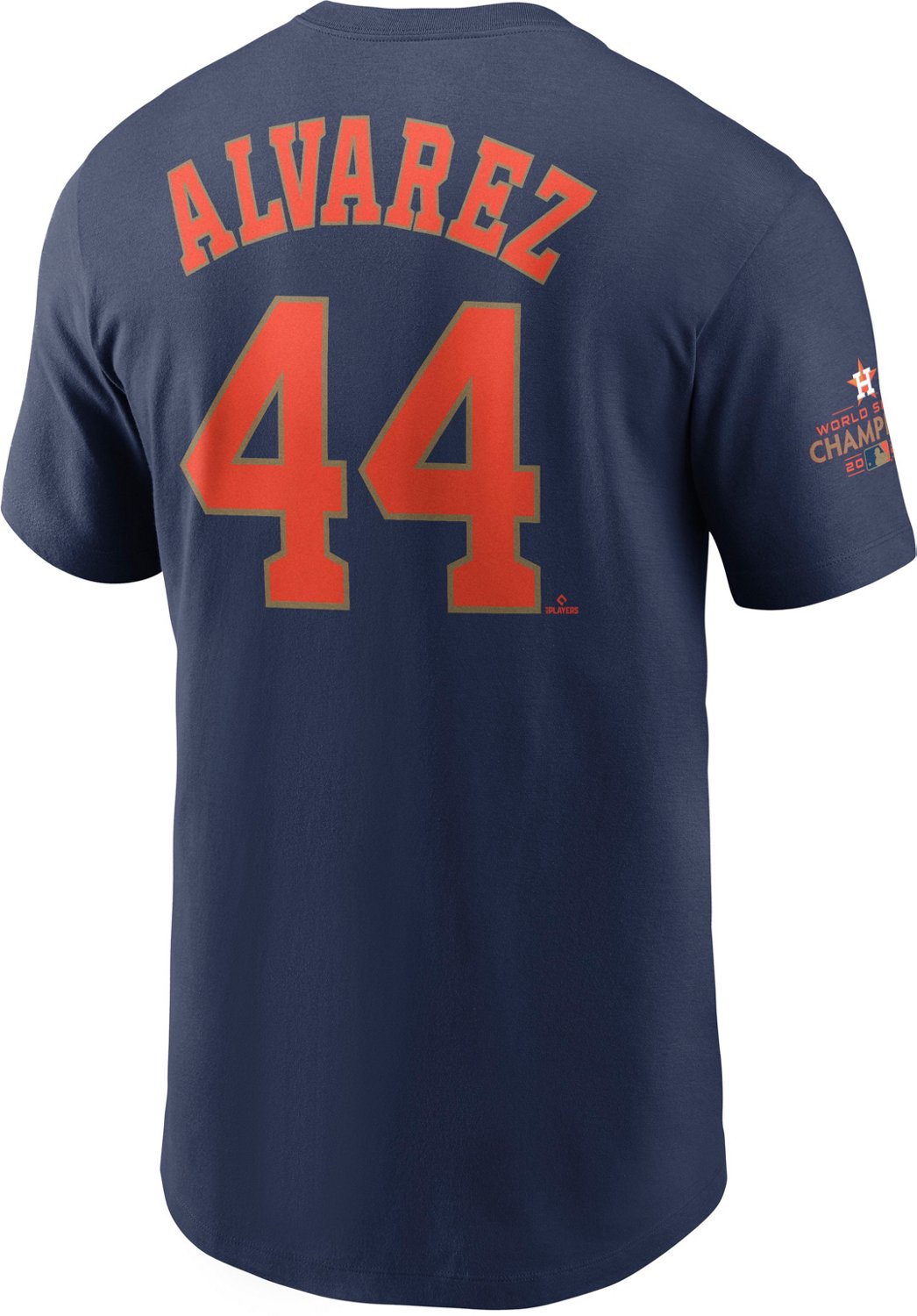 Nike Men’s Houston Astros Alvarez Gold Name and Number Graphic T-Shirt Navy Blue, Small - MLB Apparel Events at Academy Sports