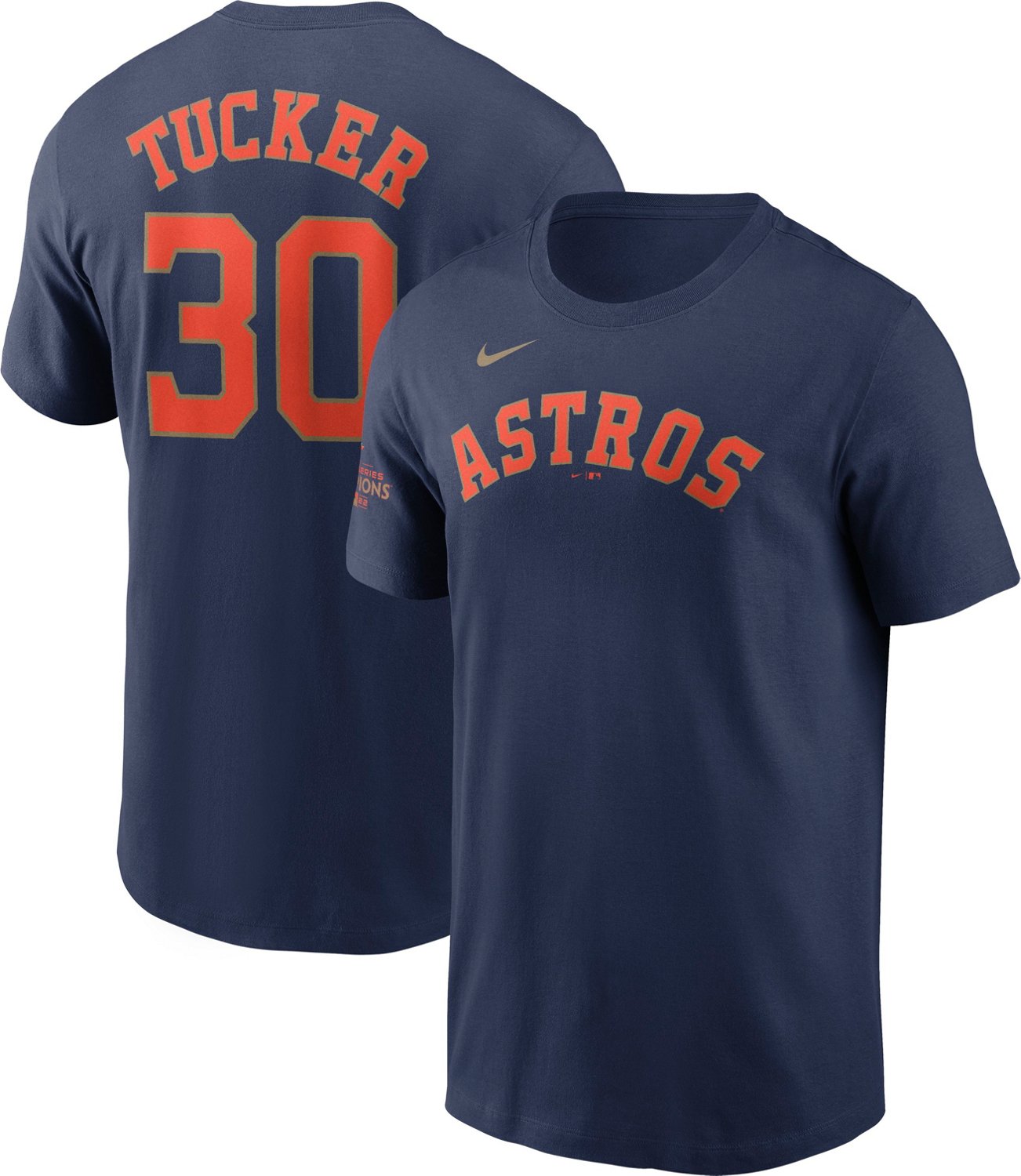 Nike Men's Houston Astros Tucker Gold Name and Number Graphic T