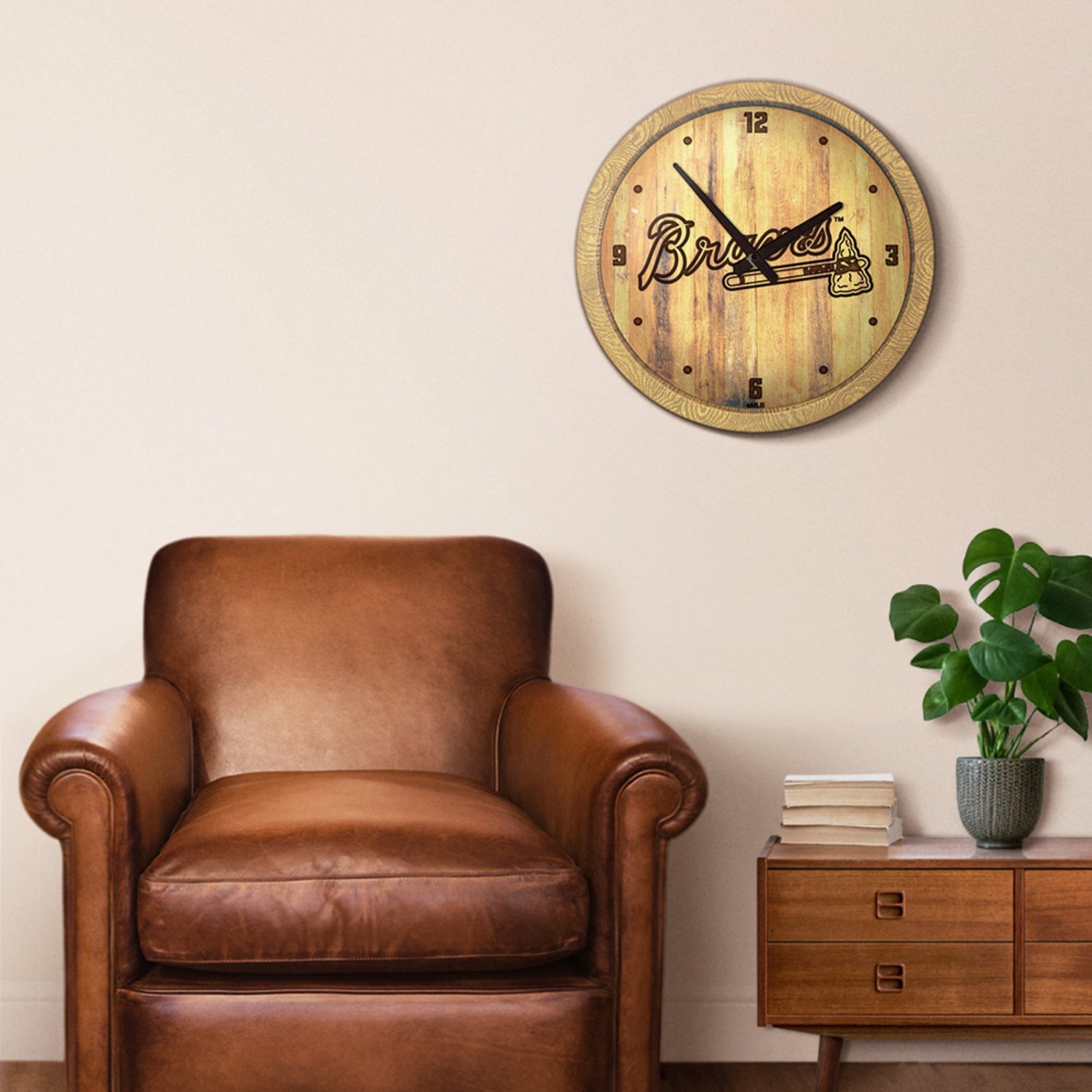 The Fan-Brand Atlanta Braves Ash Branded Faux Barrel Top Wall Clock                                                              - view number 5