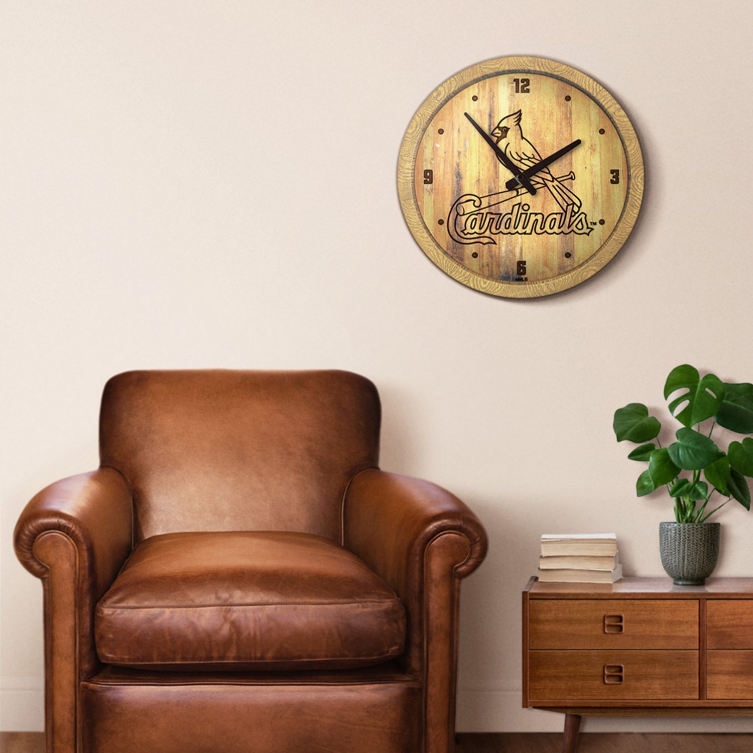 The Fan-Brand St. Louis Cardinals Ash Branded Faux Barrel Top Wall Clock                                                         - view number 5