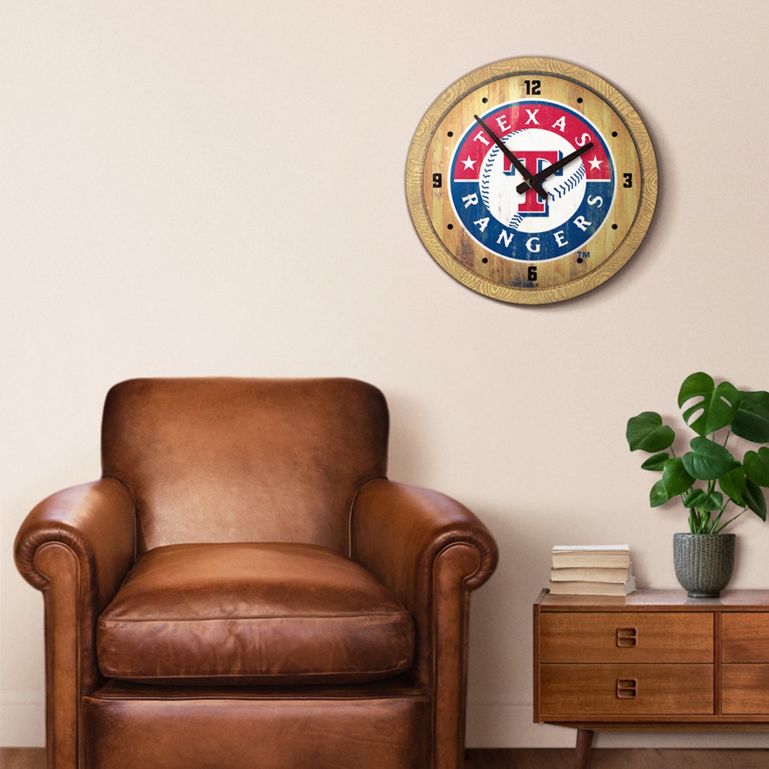 The Fan-Brand Texas Rangers Faux Barrel Top Wall Clock - view number 5