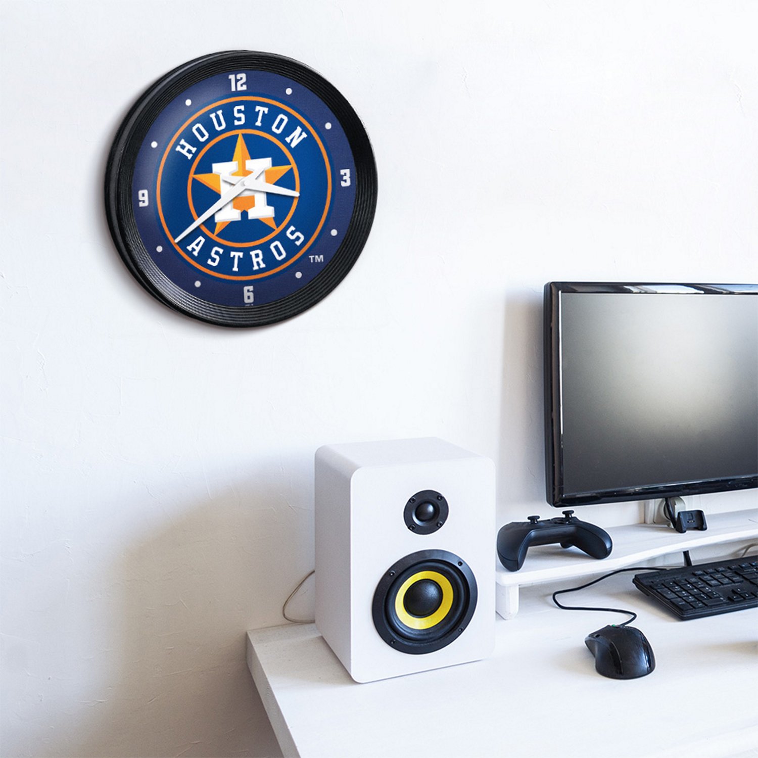 The Fan-Brand Houston Astros Ribbed Frame Wall Clock - view number 5