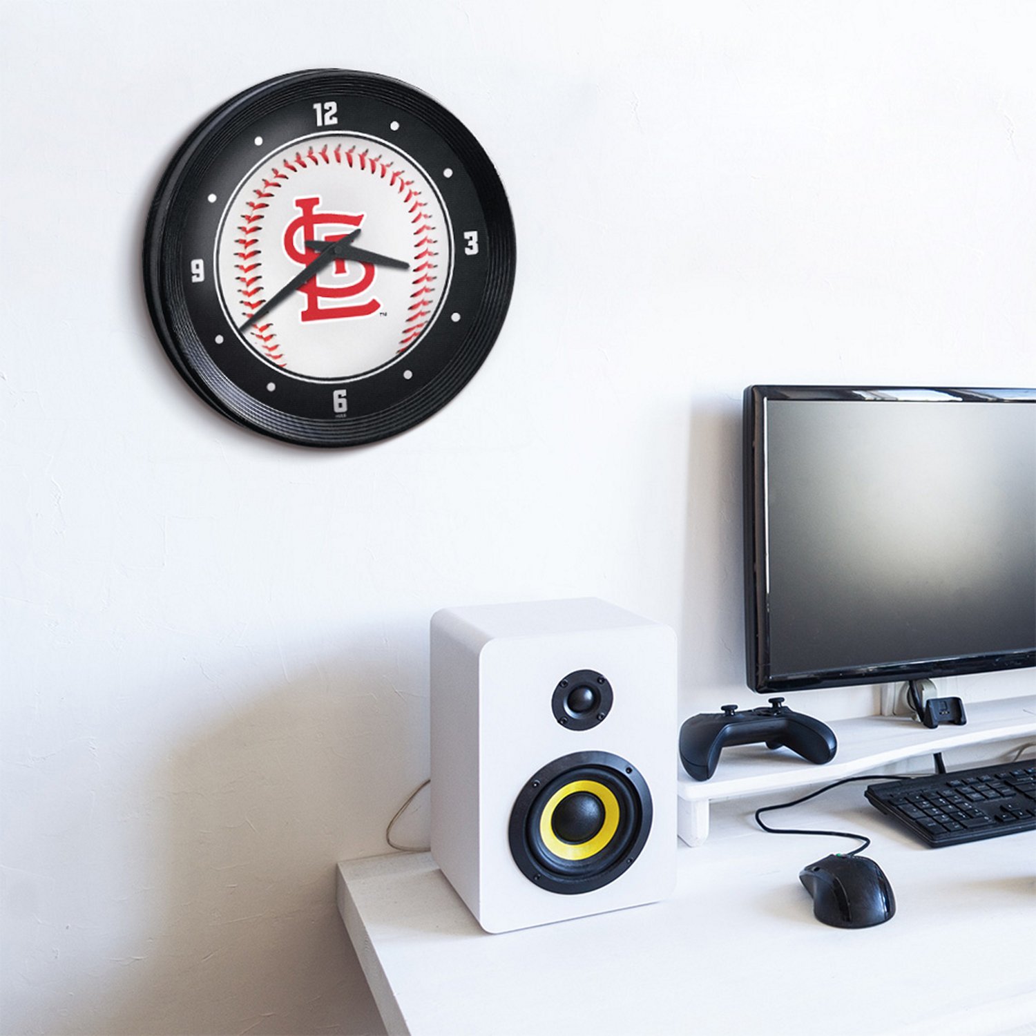 The Fan-Brand St. Louis Cardinals Baseball Ribbed Frame Wall Clock - view number 5