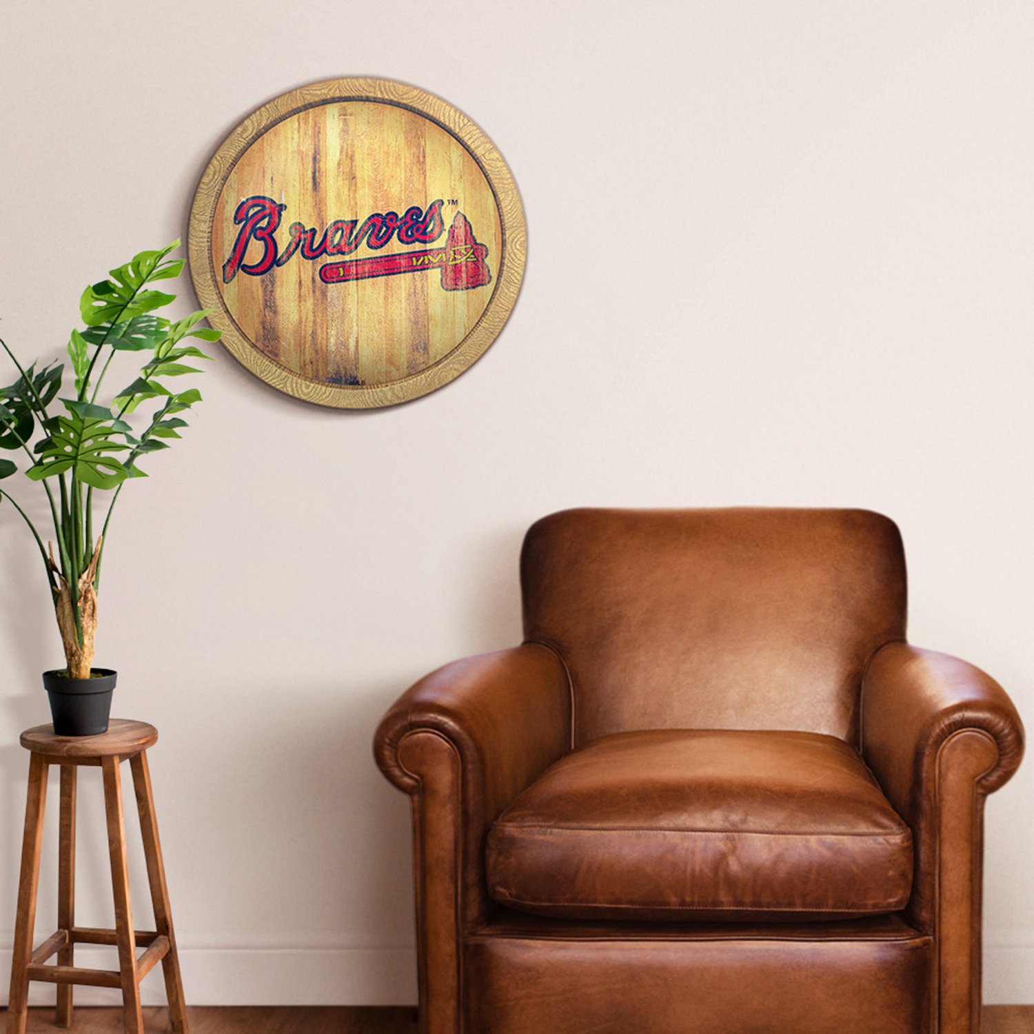 The Fan-Brand Atlanta Braves Weathered Faux Barrel Top Sign - view number 5