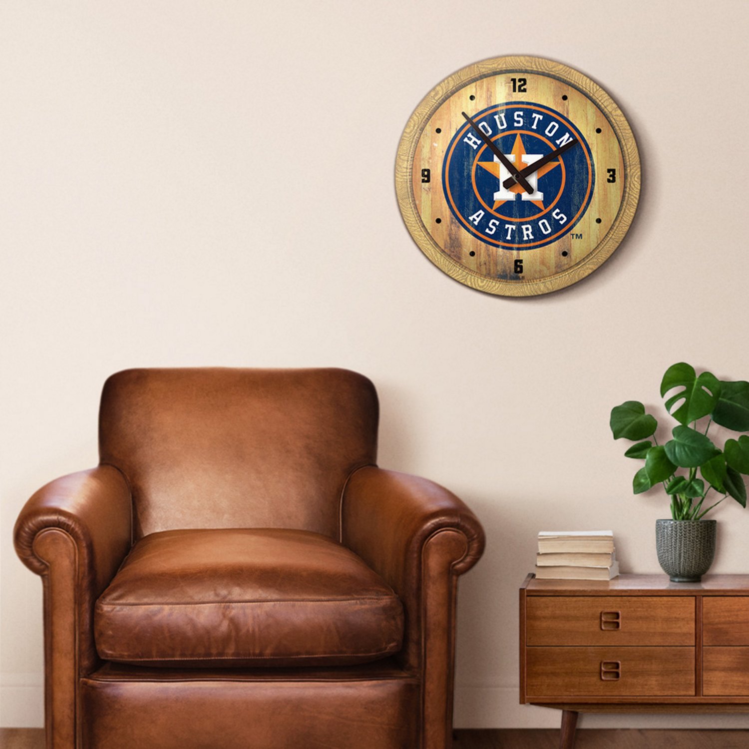 The Fan-Brand Houston Astros Weathered Faux Barrel Top Wall Clock - view number 5