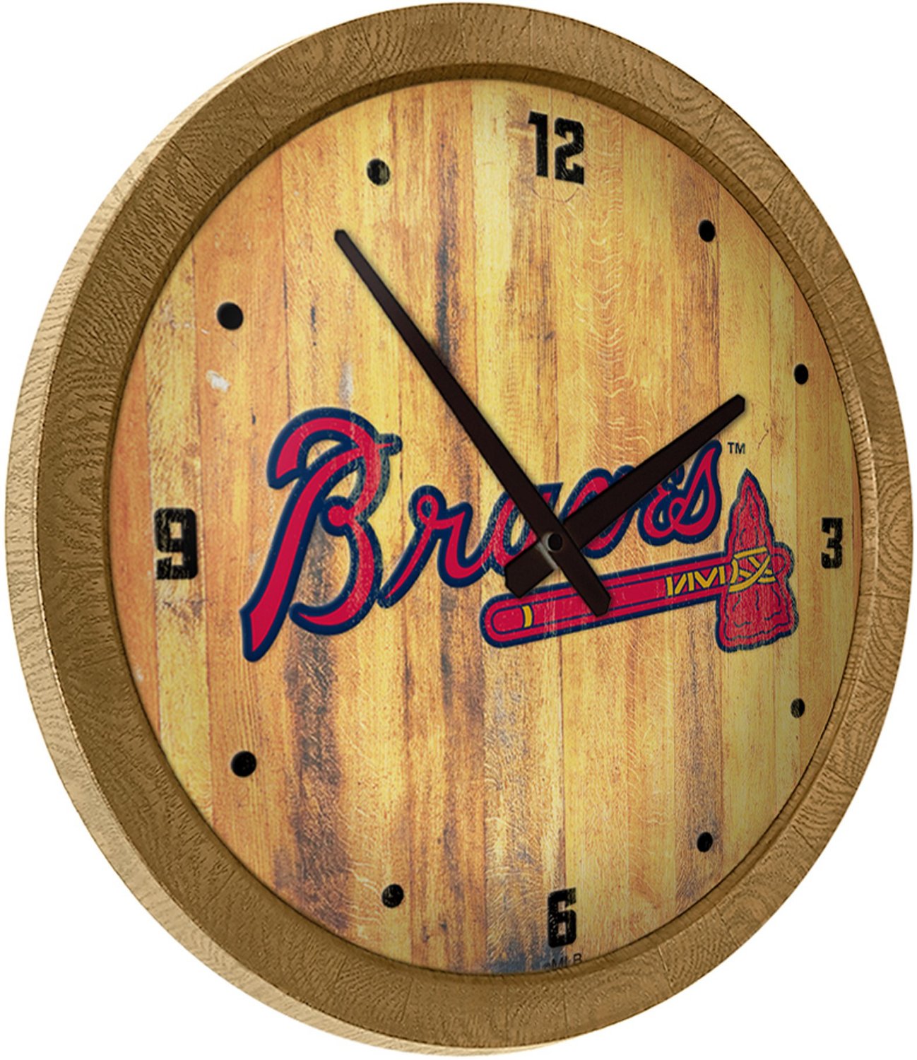 The FanBrand Atlanta Braves Faux Barrel Top Wall Clock Academy