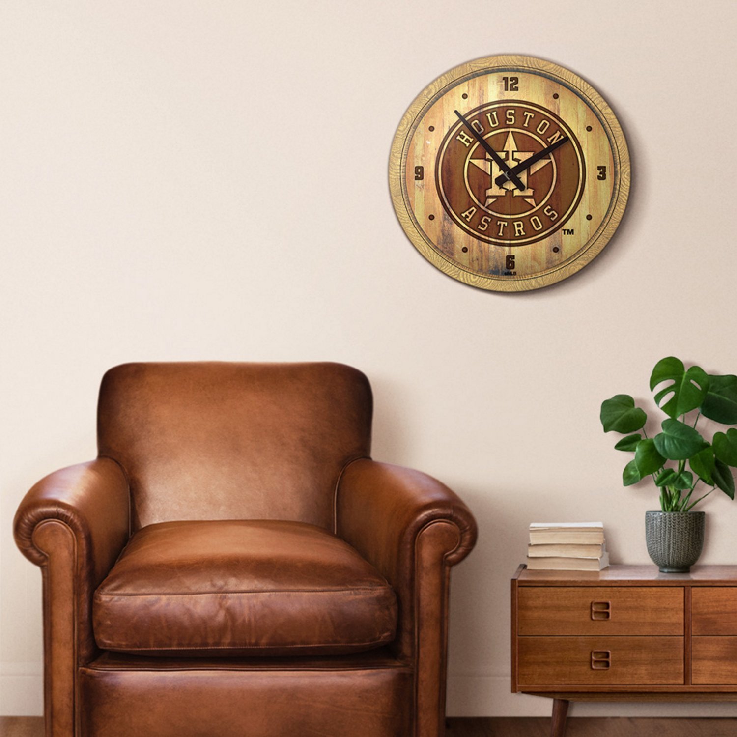 The Fan-Brand Houston Astros Ash Branded Faux Barrel Top Wall Clock - view number 5