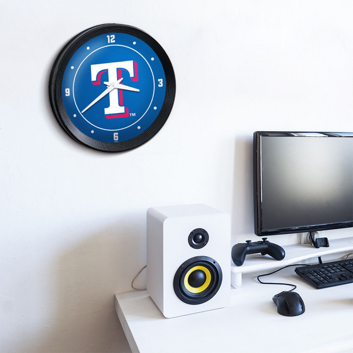 The Fan-Brand Texas Rangers Logo Ribbed Frame Wall Clock                                                                         - view number 5