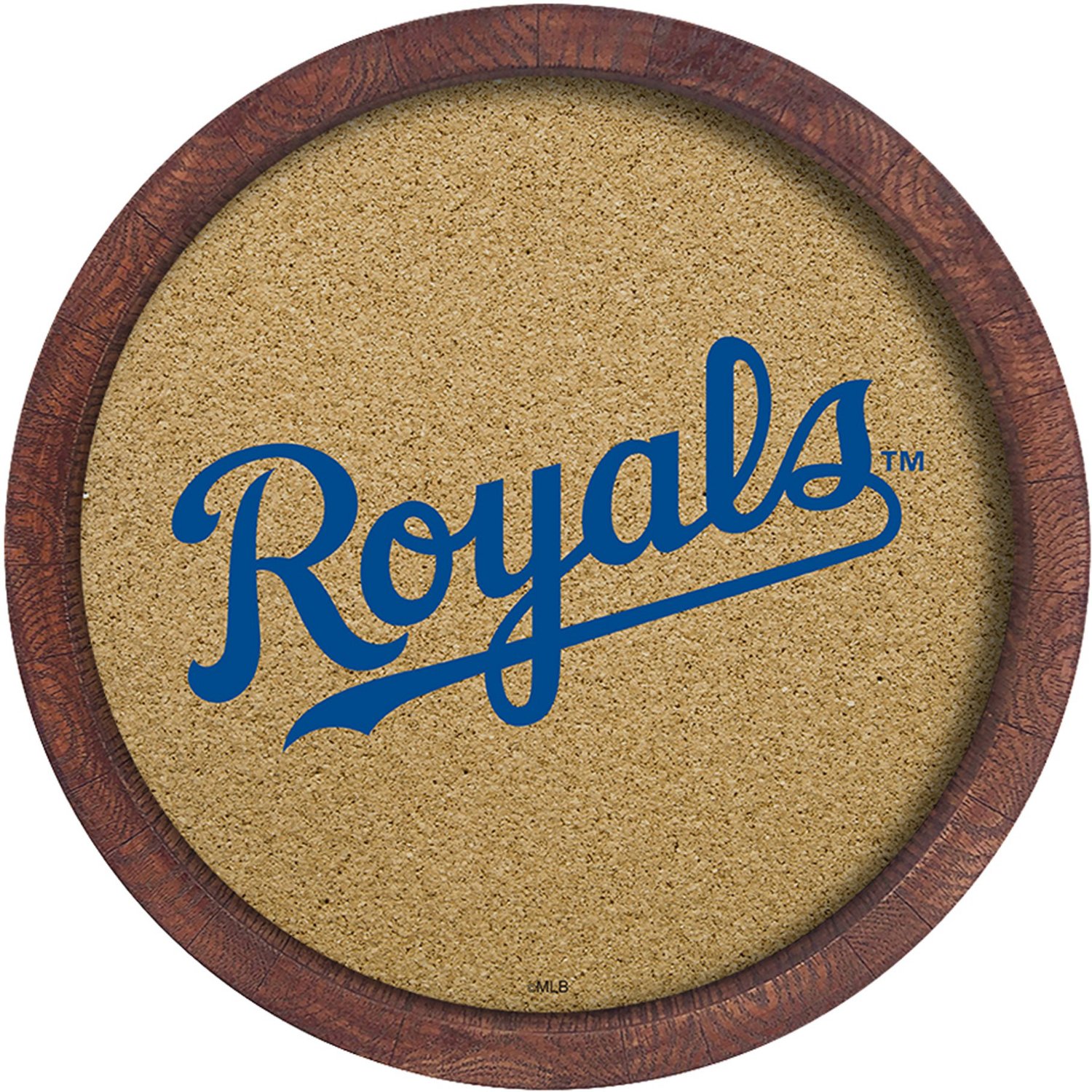 The FanBrand Kansas City Royals Faux Barrel Framed Cork Board Academy