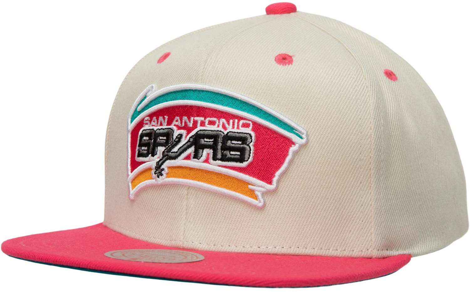 Mitchell & Ness Men Mitchell & Ness San Antonio Spurs Script Snapback Hat Black,Pink 1 Size