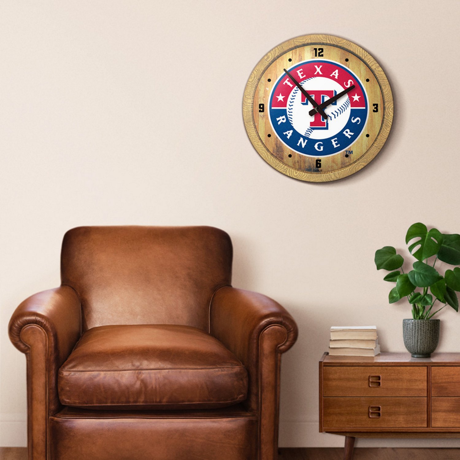 The Fan-Brand Texas Rangers Faux Barrel Top Wall Clock                                                                           - view number 5