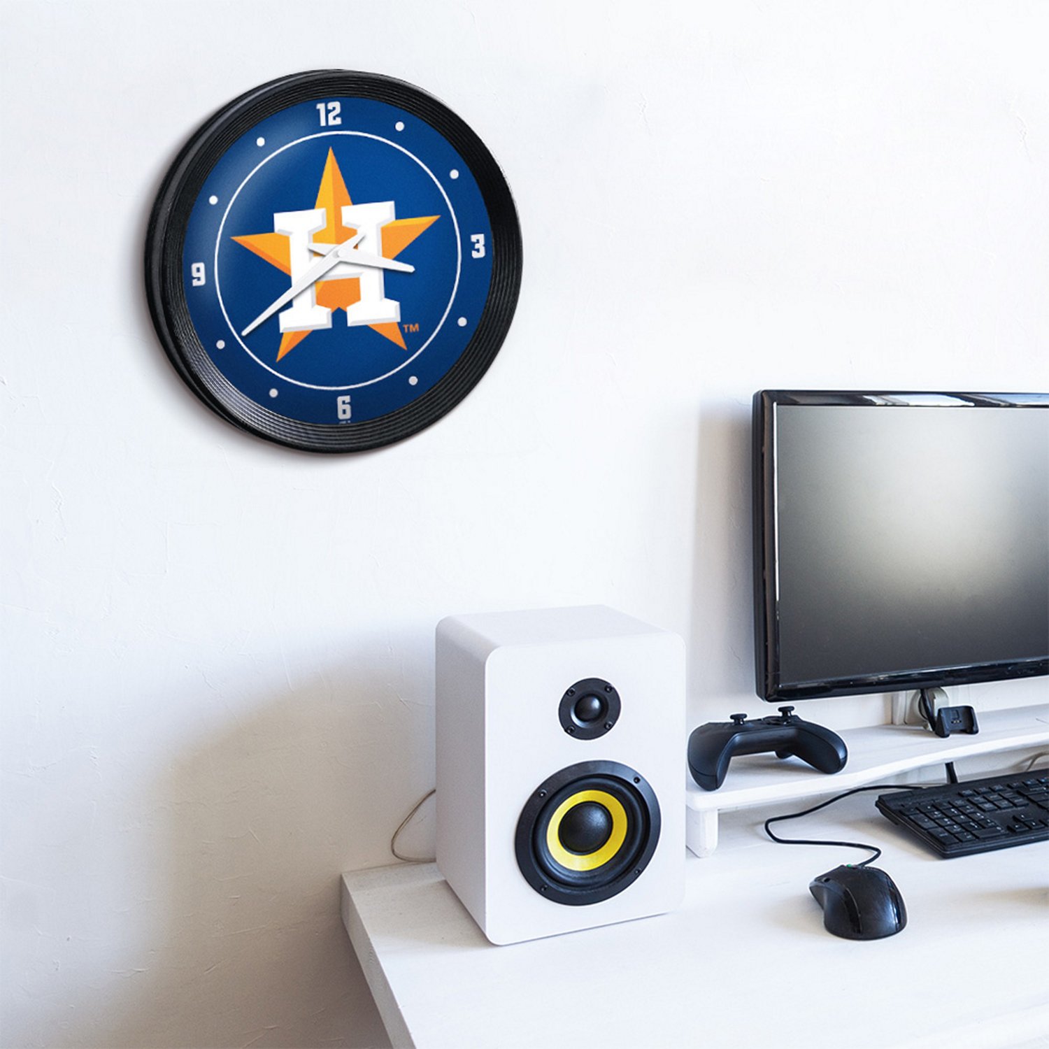 The Fan-Brand Houston Astros Logo Ribbed Frame Wall Clock                                                                        - view number 5