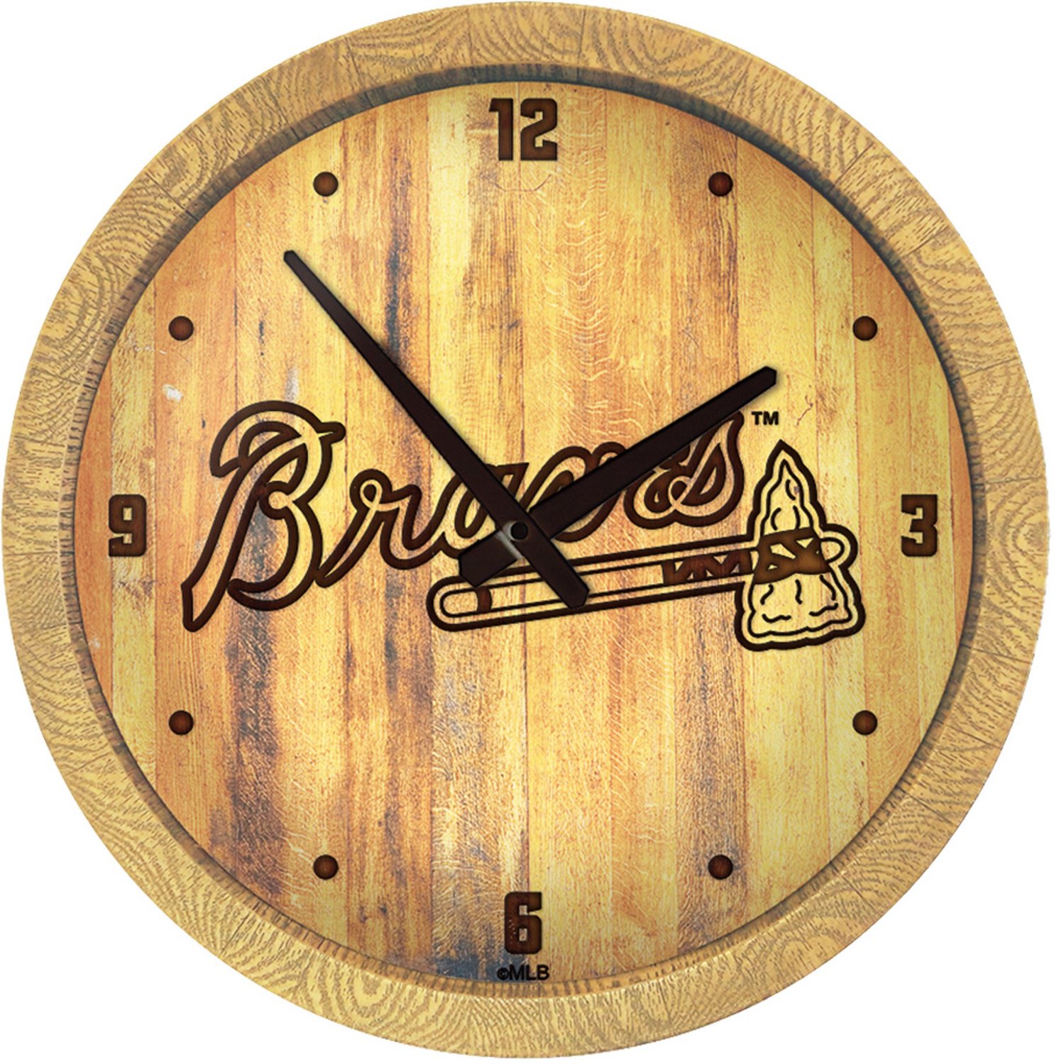 The Fan-Brand Atlanta Braves Ash Branded Faux Barrel Top Wall Clock
