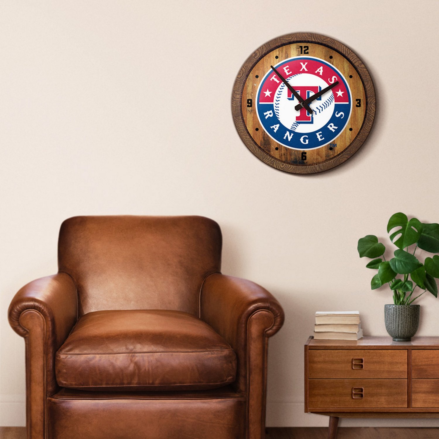 The Fan-Brand Texas Rangers Faux Barrel Top Wall Clock - view number 5
