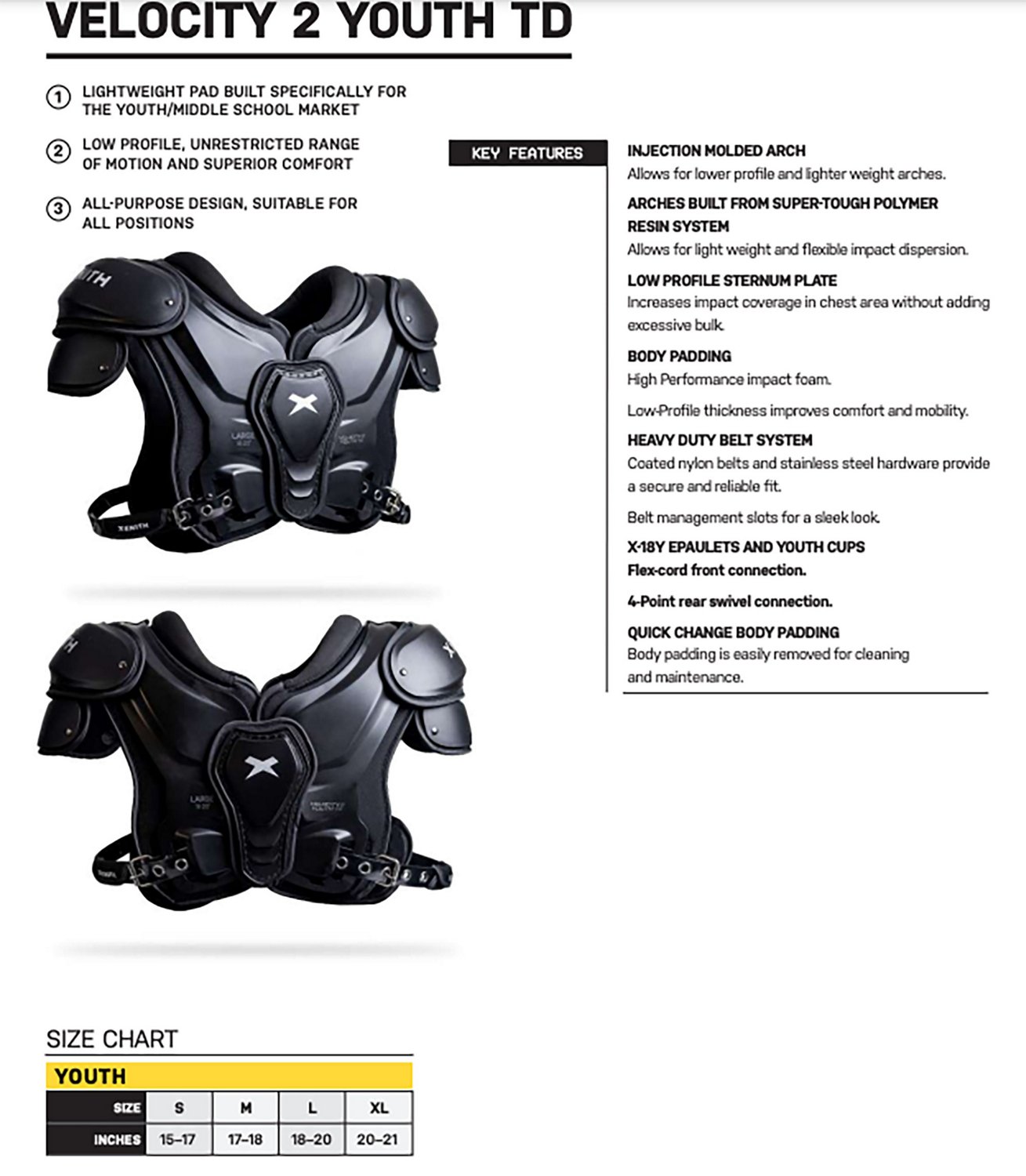 Youth Xenith Velocity 2 Shoulder Pads