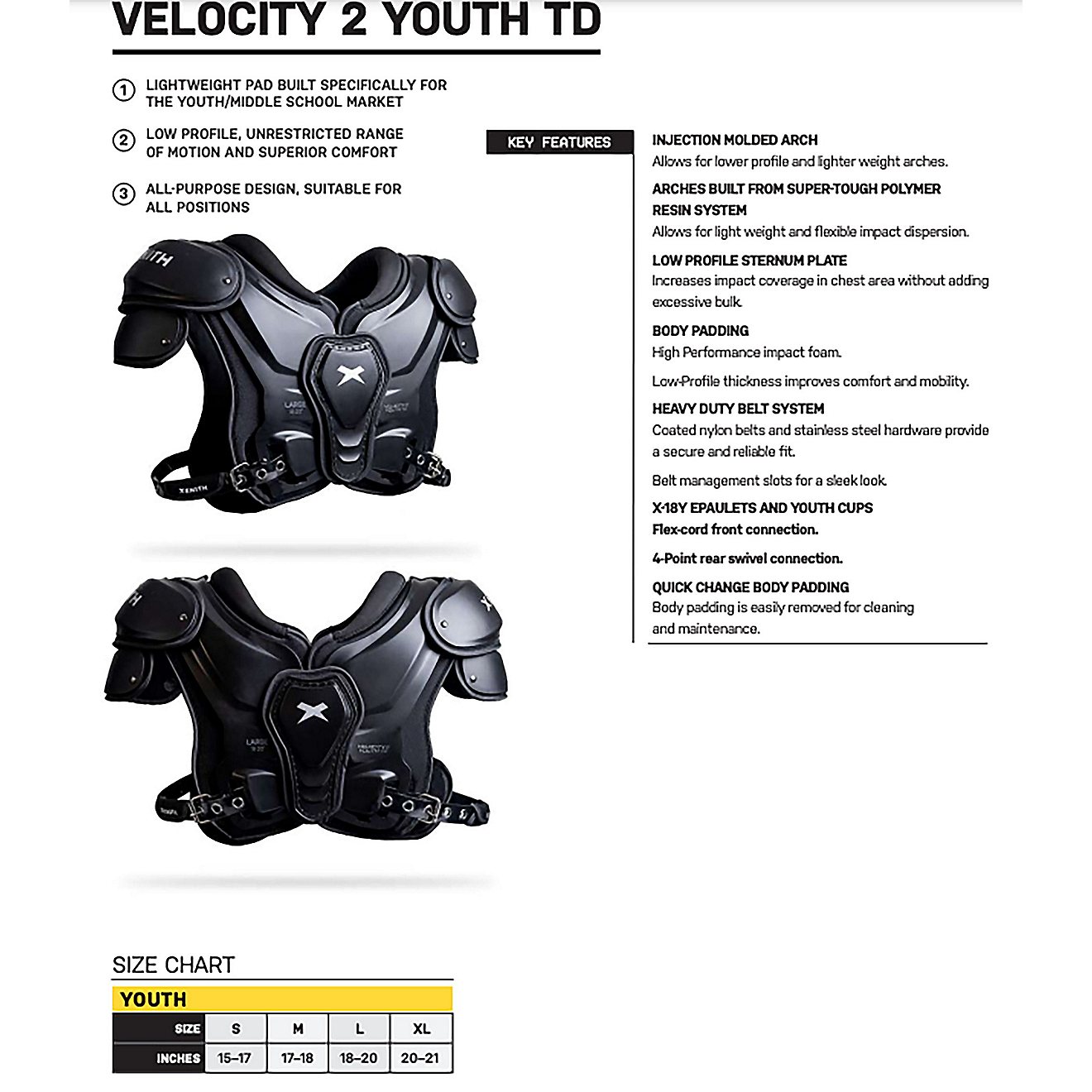 Xenith Youth Velocity 2 Shoulder Pad                                                                                             - view number 5