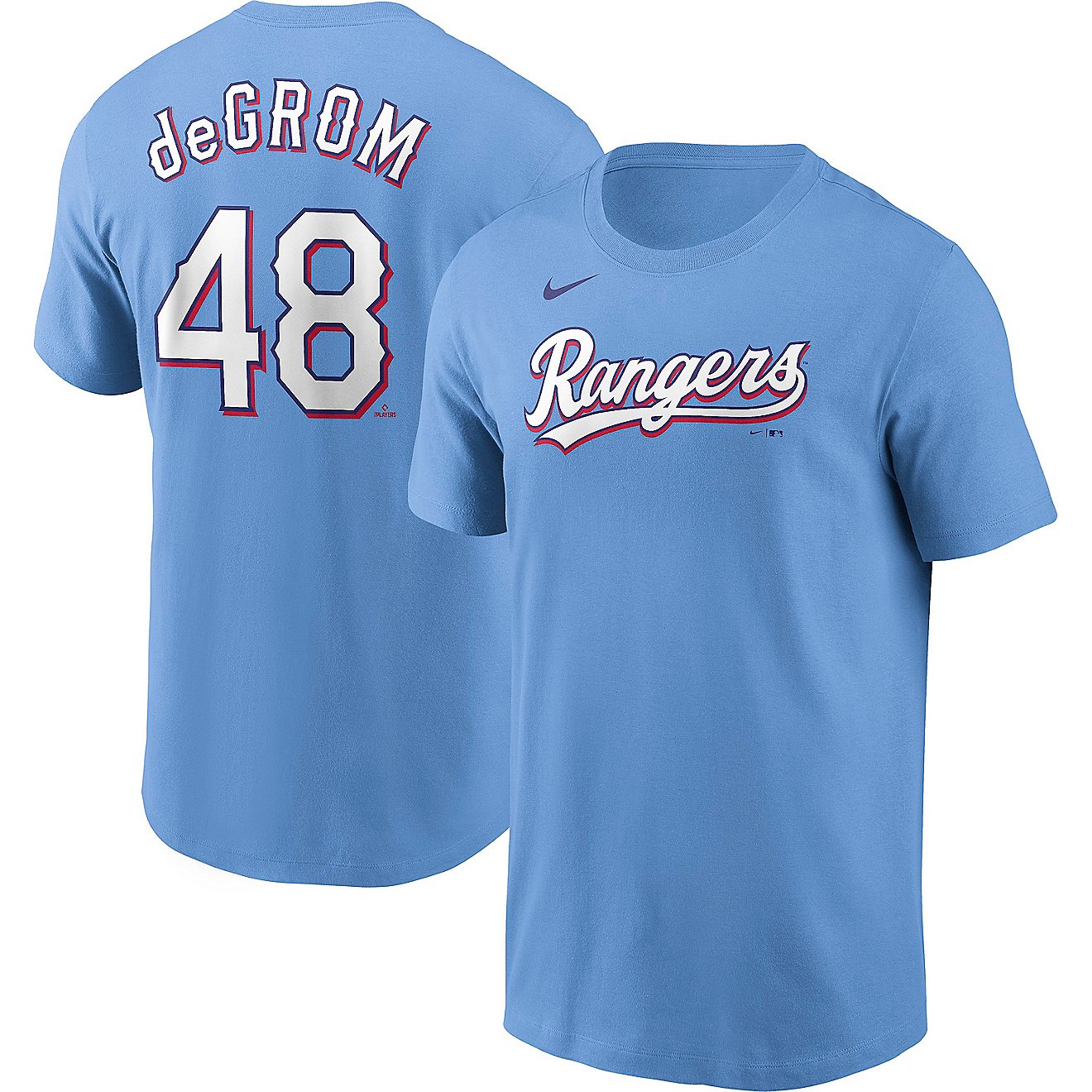 Nike Men's Texas Rangers deGrom Away Name and Number Graphic T