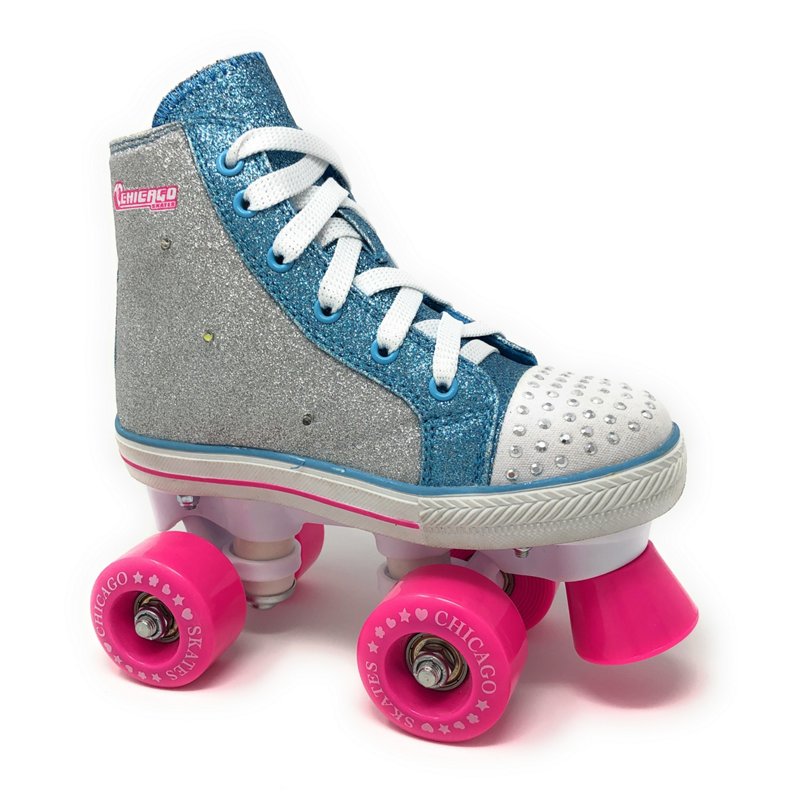 Photos - Roller Skates Chicago Skates Girls' Quad Glitter  Silver, 12 - Youth Skates