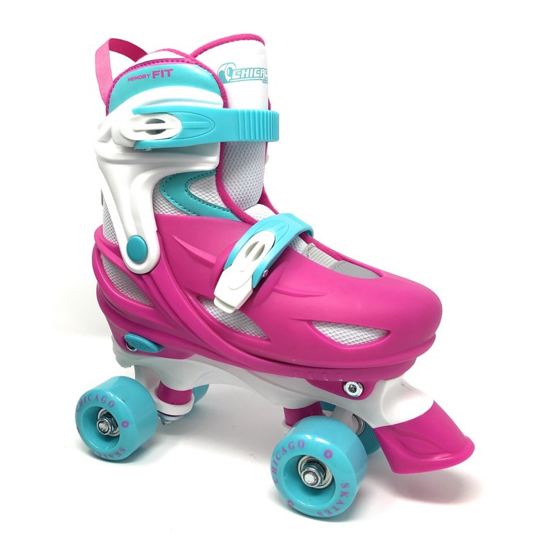 Photos - Roller Skates Chicago Skates Girls' Adjustable Quad Skates White/Pink, Small - Youth Ska