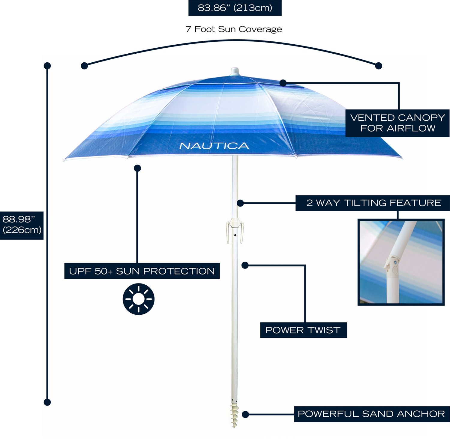 Nautica 7 ft Beach Umbrella                                                                                                      - view number 6