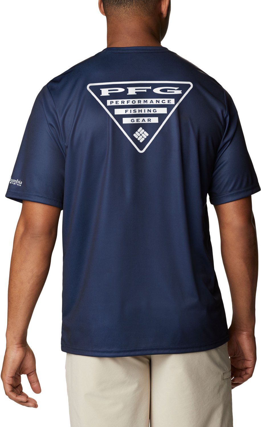 COLUMBIA PFG Men's Navy Blue Performance Fishing Gear T-Shirt Back Logo  Small