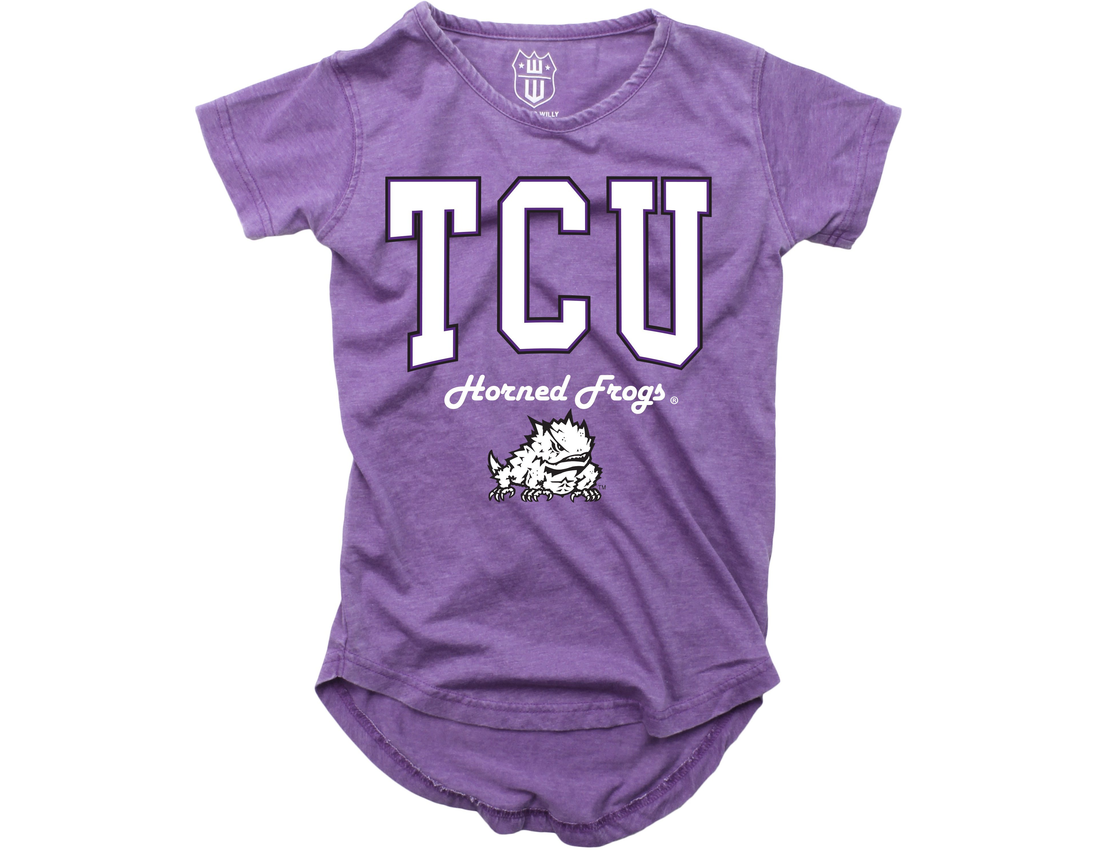 Wes and Willy Girls' Texas Christian University Boatneck Burnout Graphic T-shirt